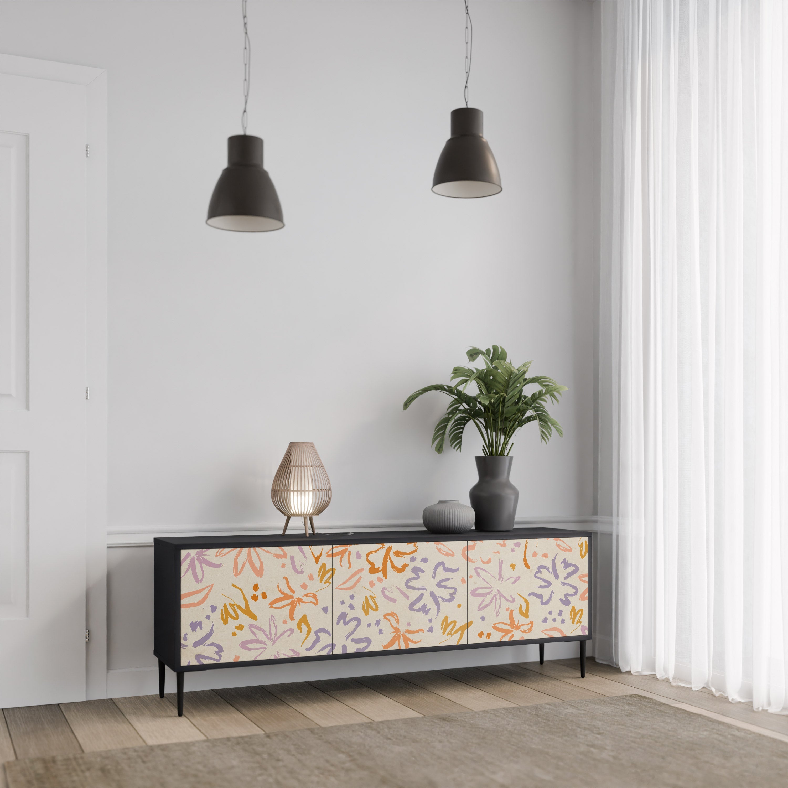 SPRING WHIMSY 3-türiger TV-Ständer in Schwarz