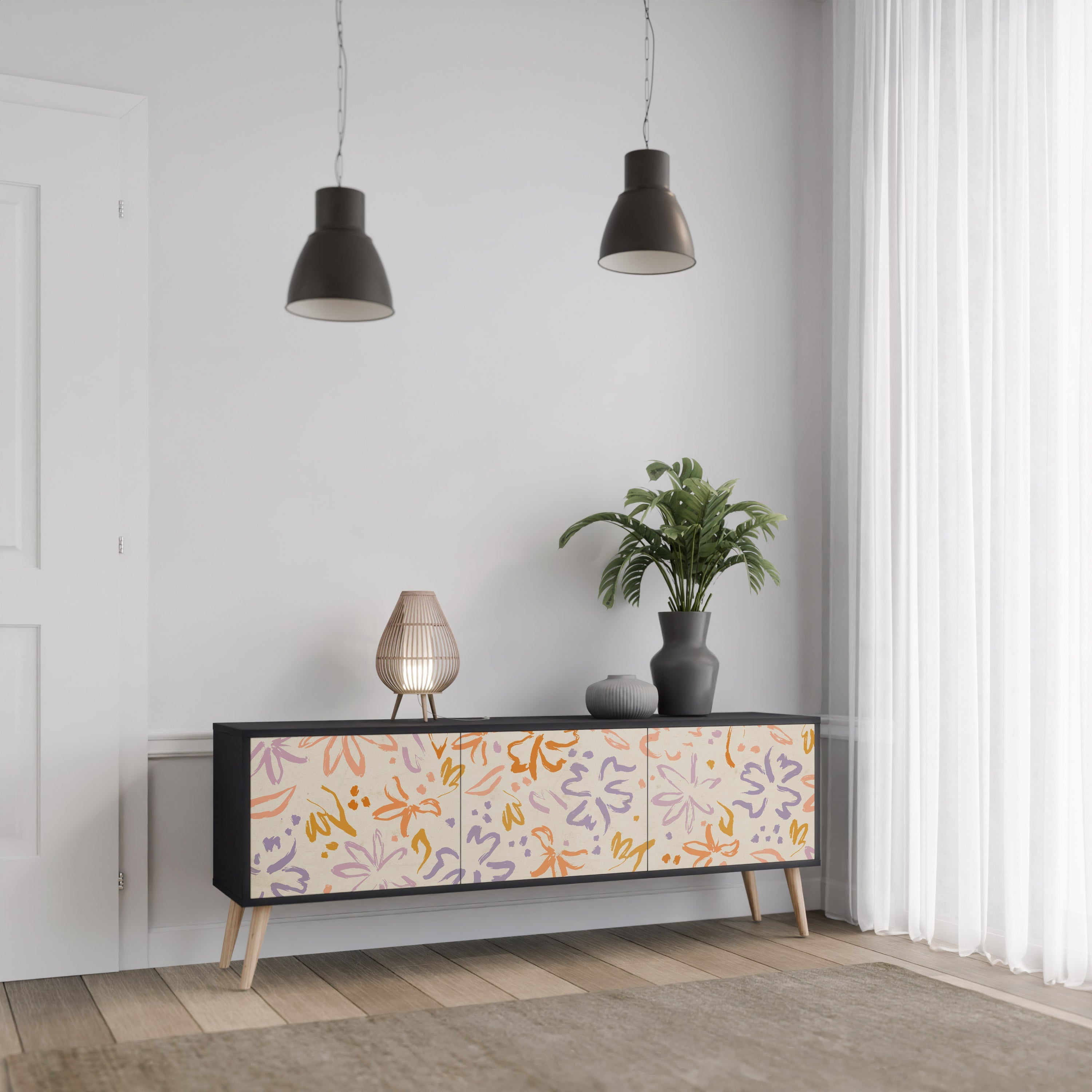 SPRING WHIMSY 3-türiger TV-Ständer in Schwarz