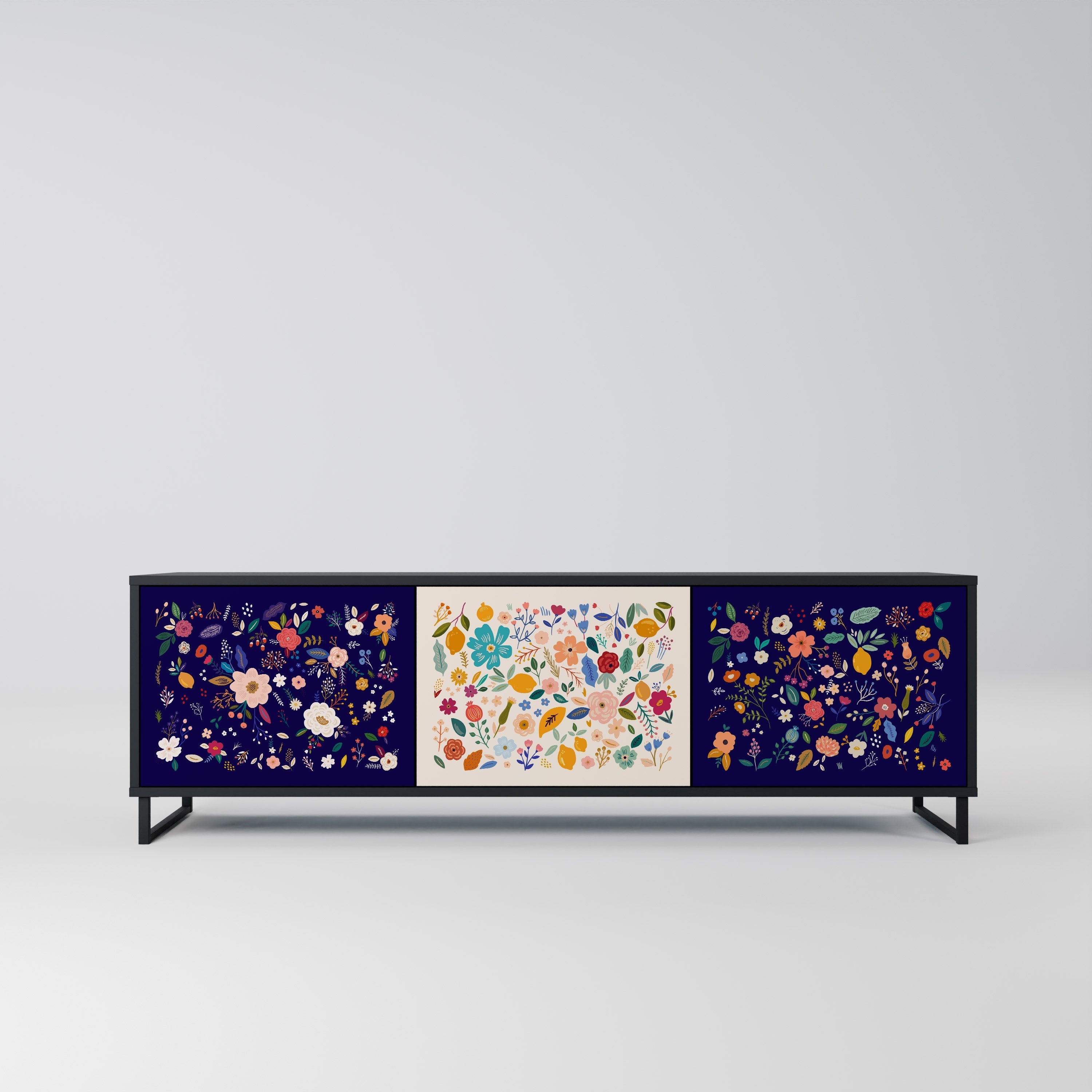 FLORAL COMBINATION 3-türiger TV-Ständer in Schwarz