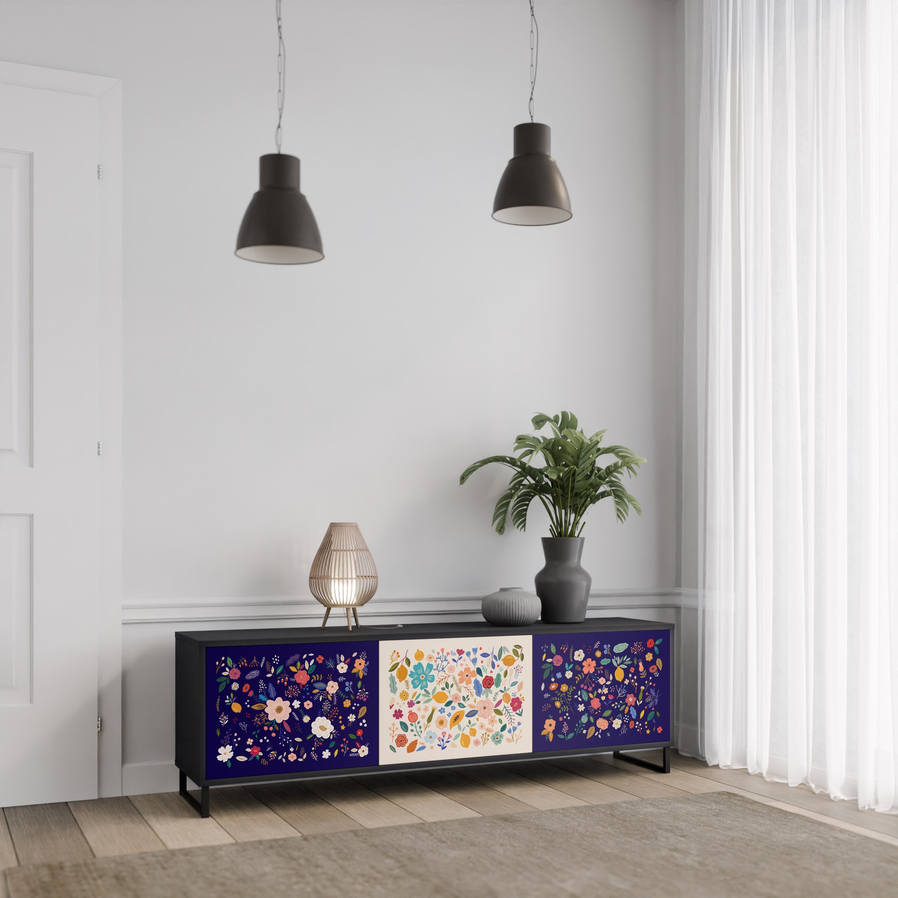 FLORAL COMBINATION 3-türiger TV-Ständer in Schwarz