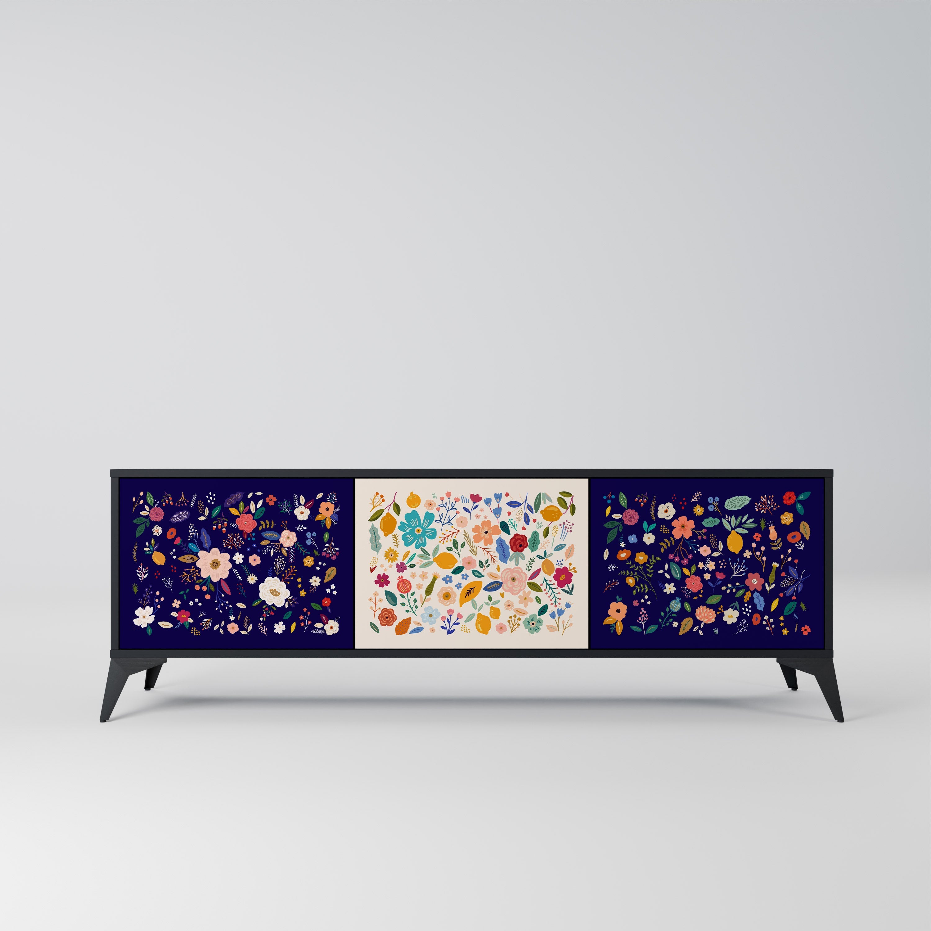 FLORAL COMBINATION 3-türiger TV-Ständer in Schwarz