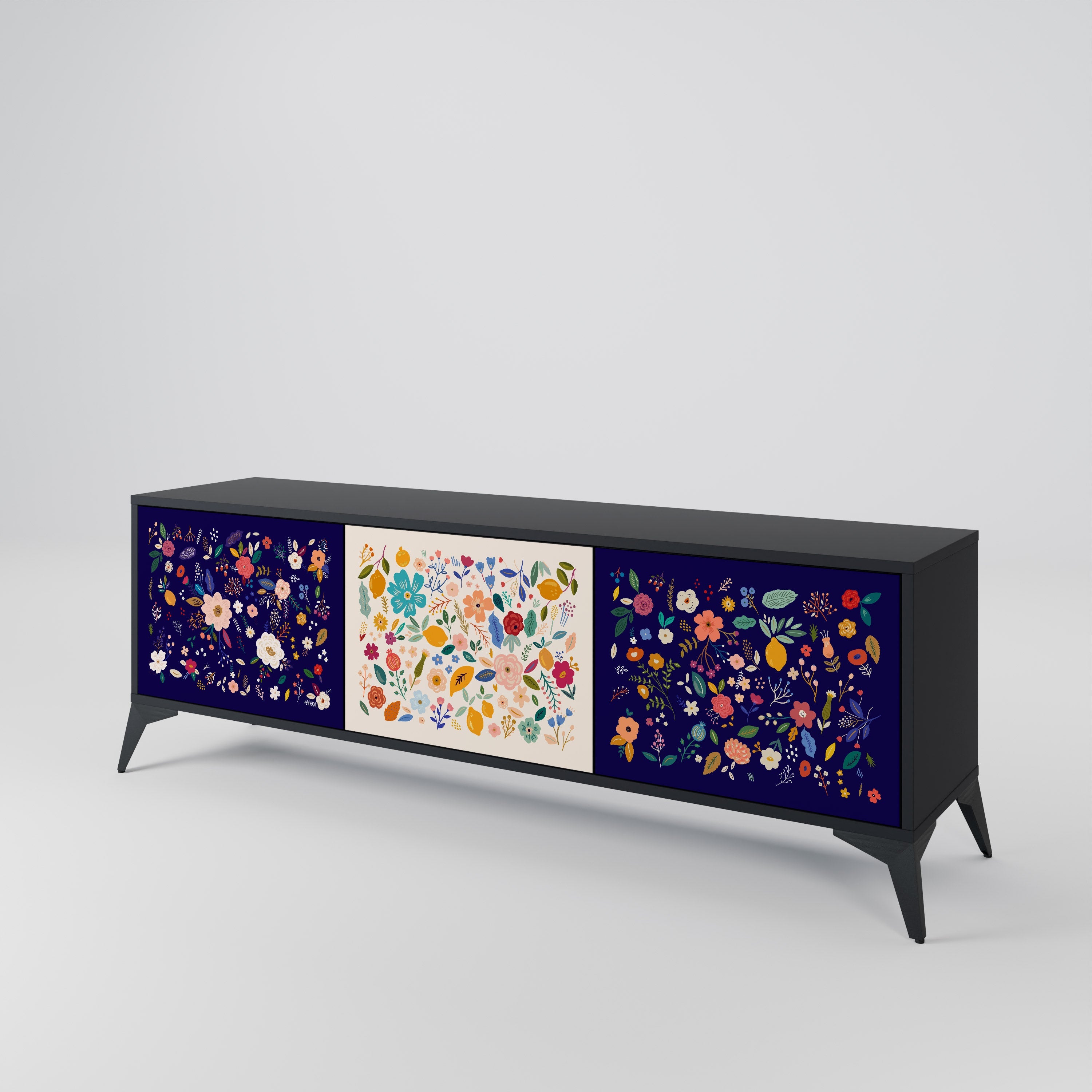 FLORAL COMBINATION 3-türiger TV-Ständer in Schwarz