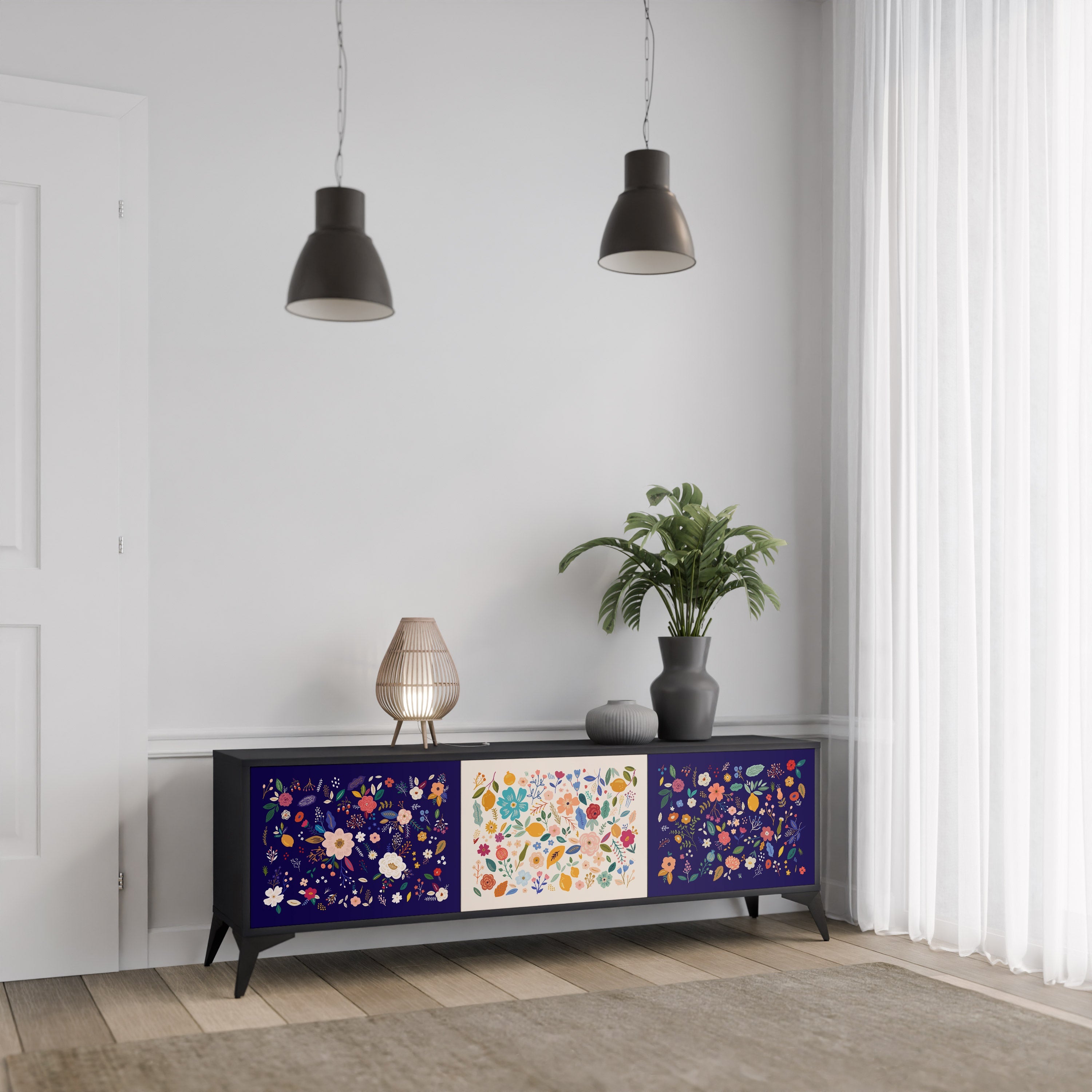 FLORAL COMBINATION 3-türiger TV-Ständer in Schwarz