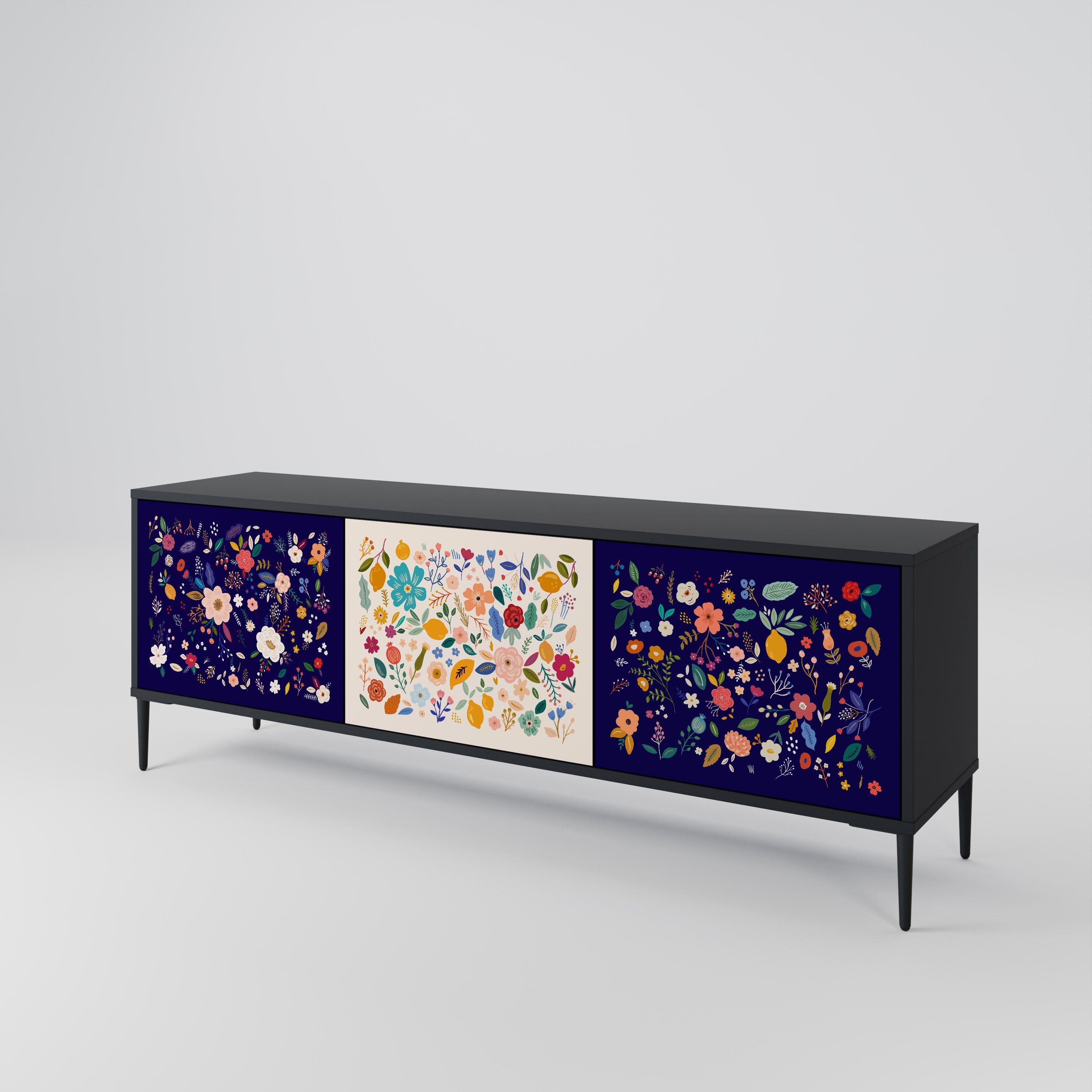 FLORAL COMBINATION 3-türiger TV-Ständer in Schwarz