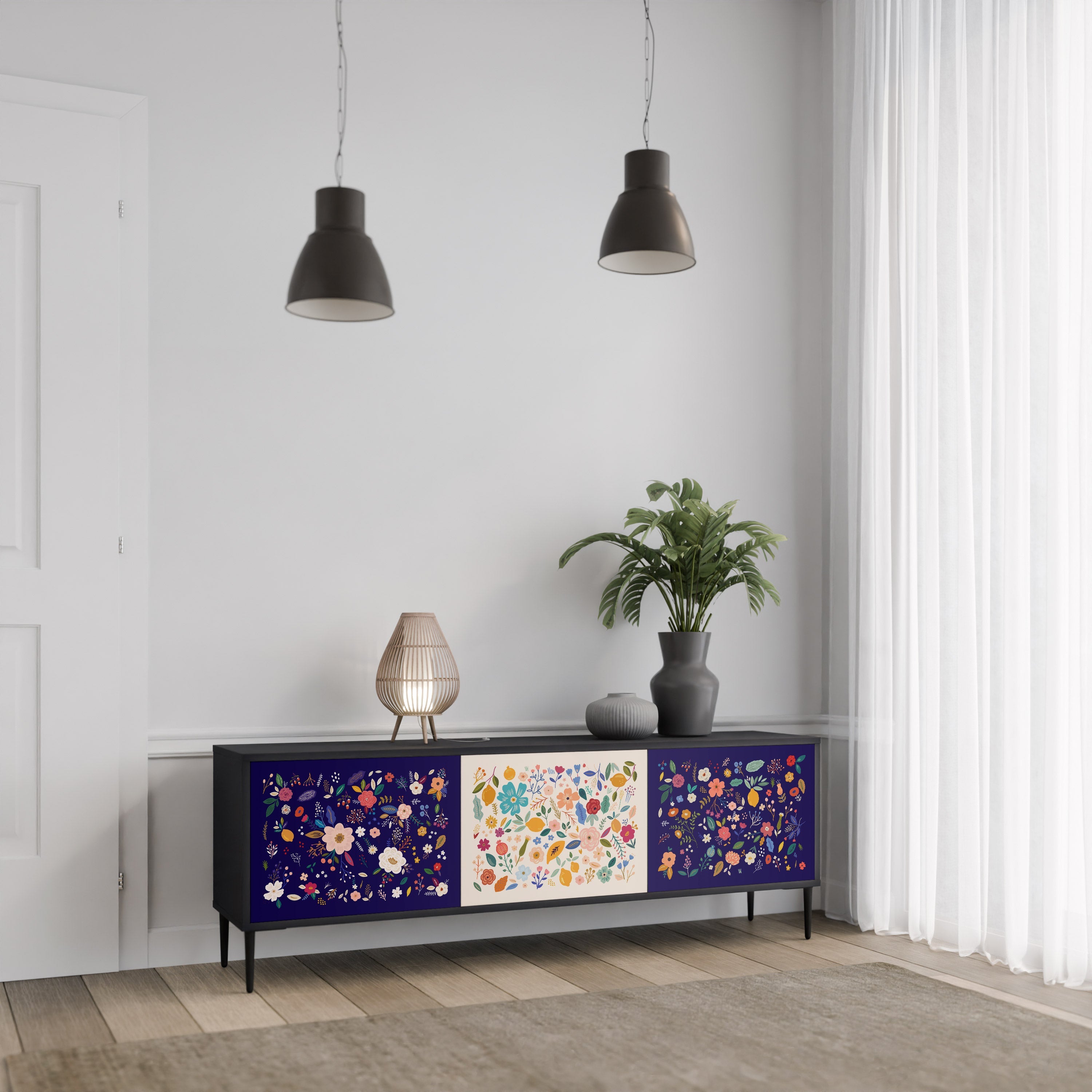 FLORAL COMBINATION 3-türiger TV-Ständer in Schwarz