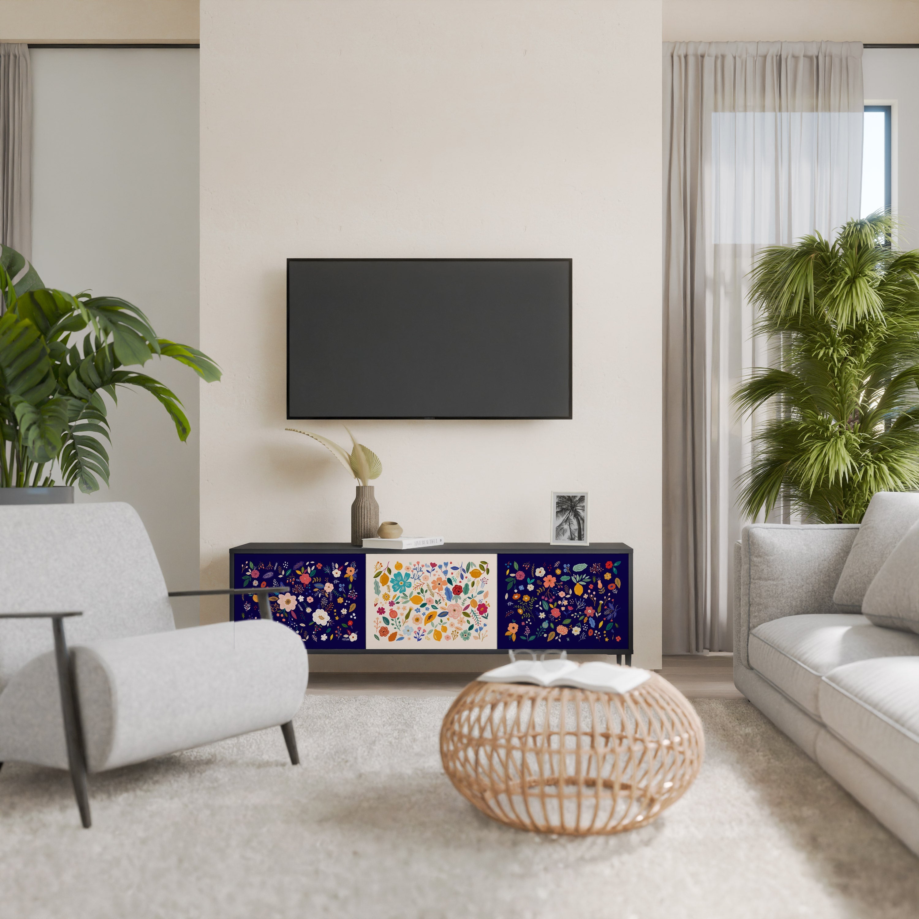 FLORAL COMBINATION 3-türiger TV-Ständer in Schwarz