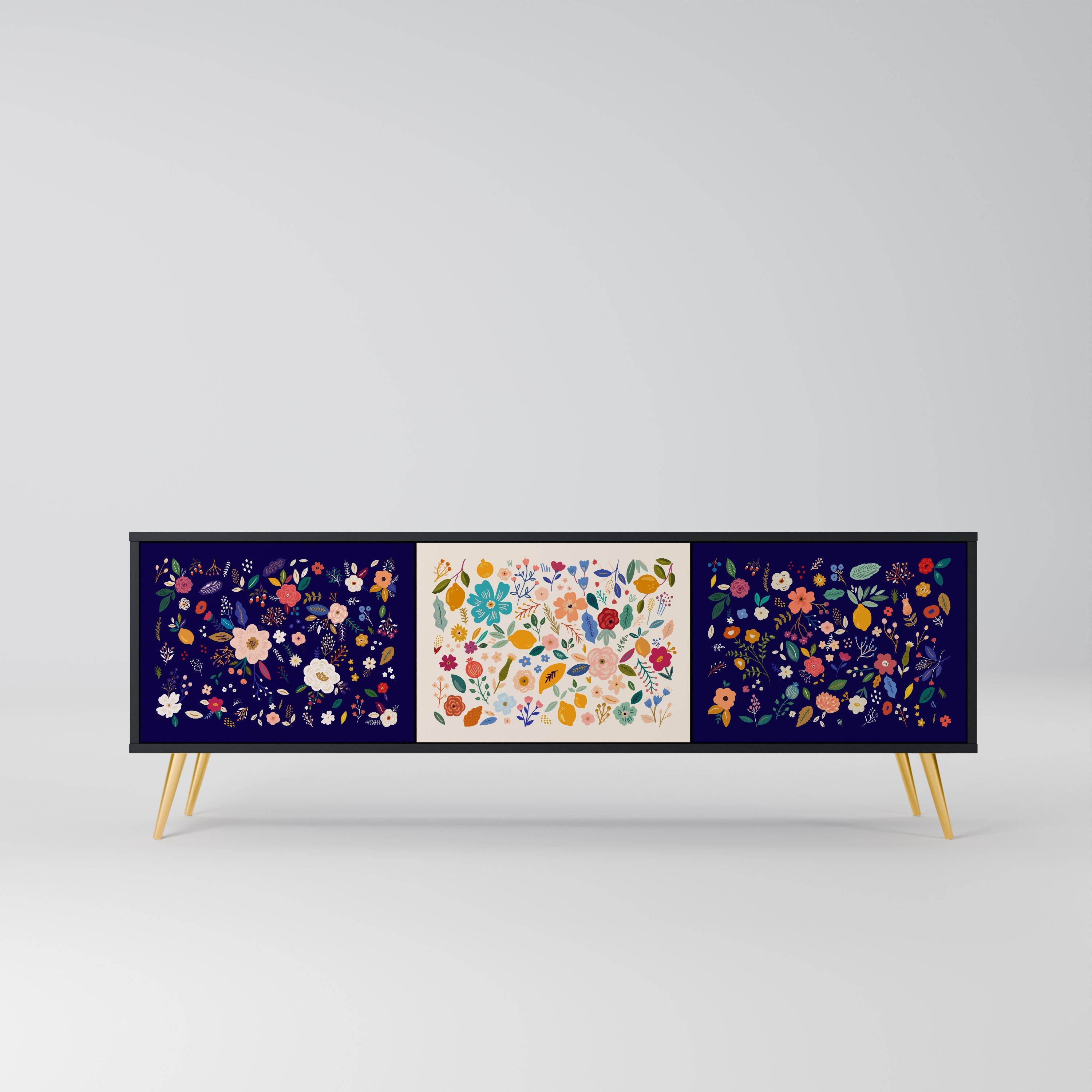 FLORAL COMBINATION 3-türiger TV-Ständer in Schwarz