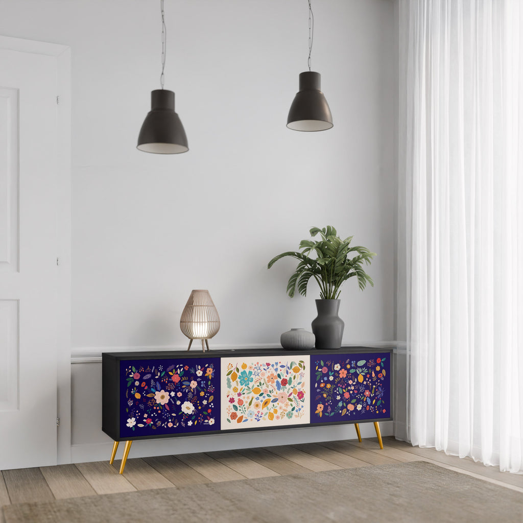 FLORAL COMBINATION 3-türiger TV-Ständer in Schwarz