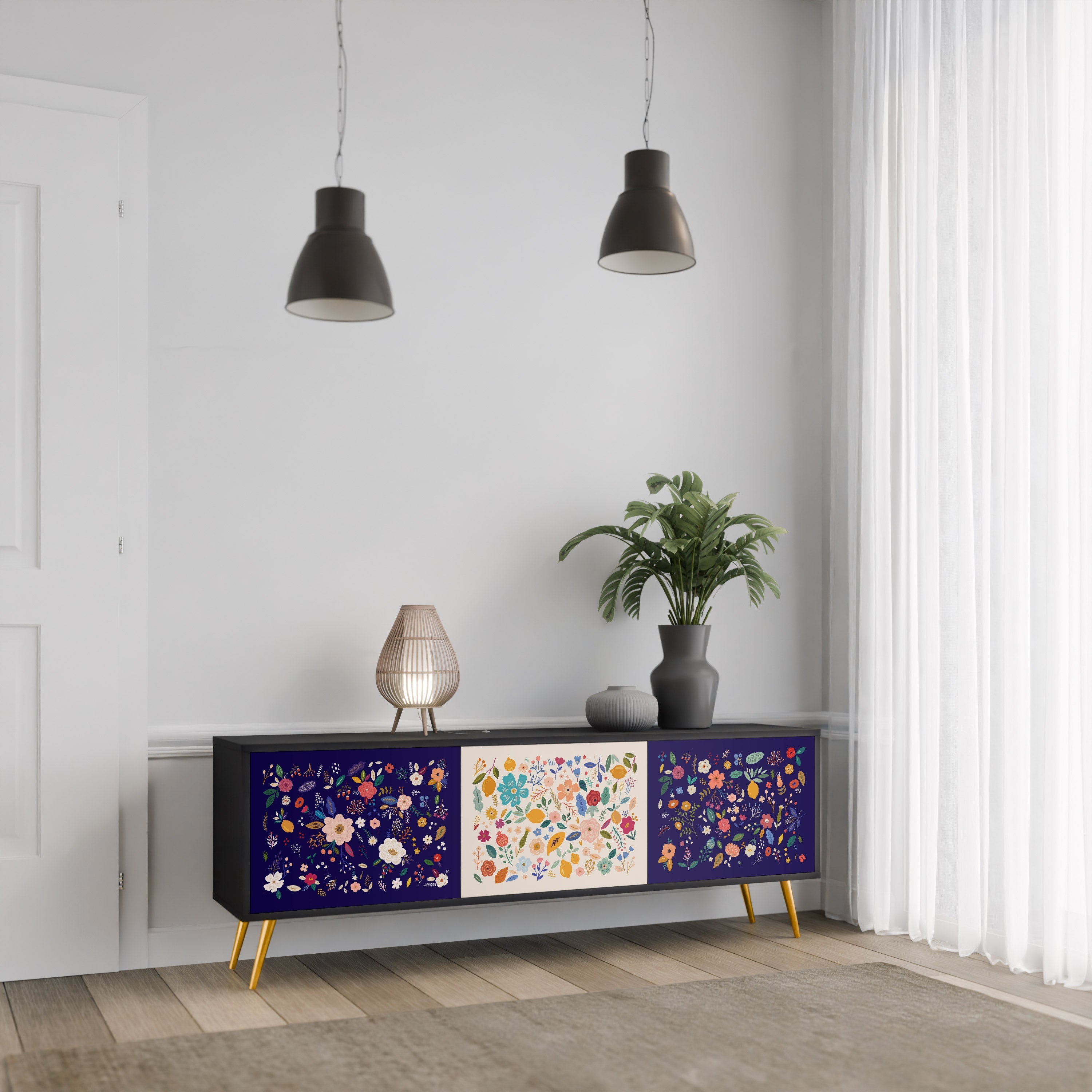 FLORAL COMBINATION 3-türiger TV-Ständer in Schwarz