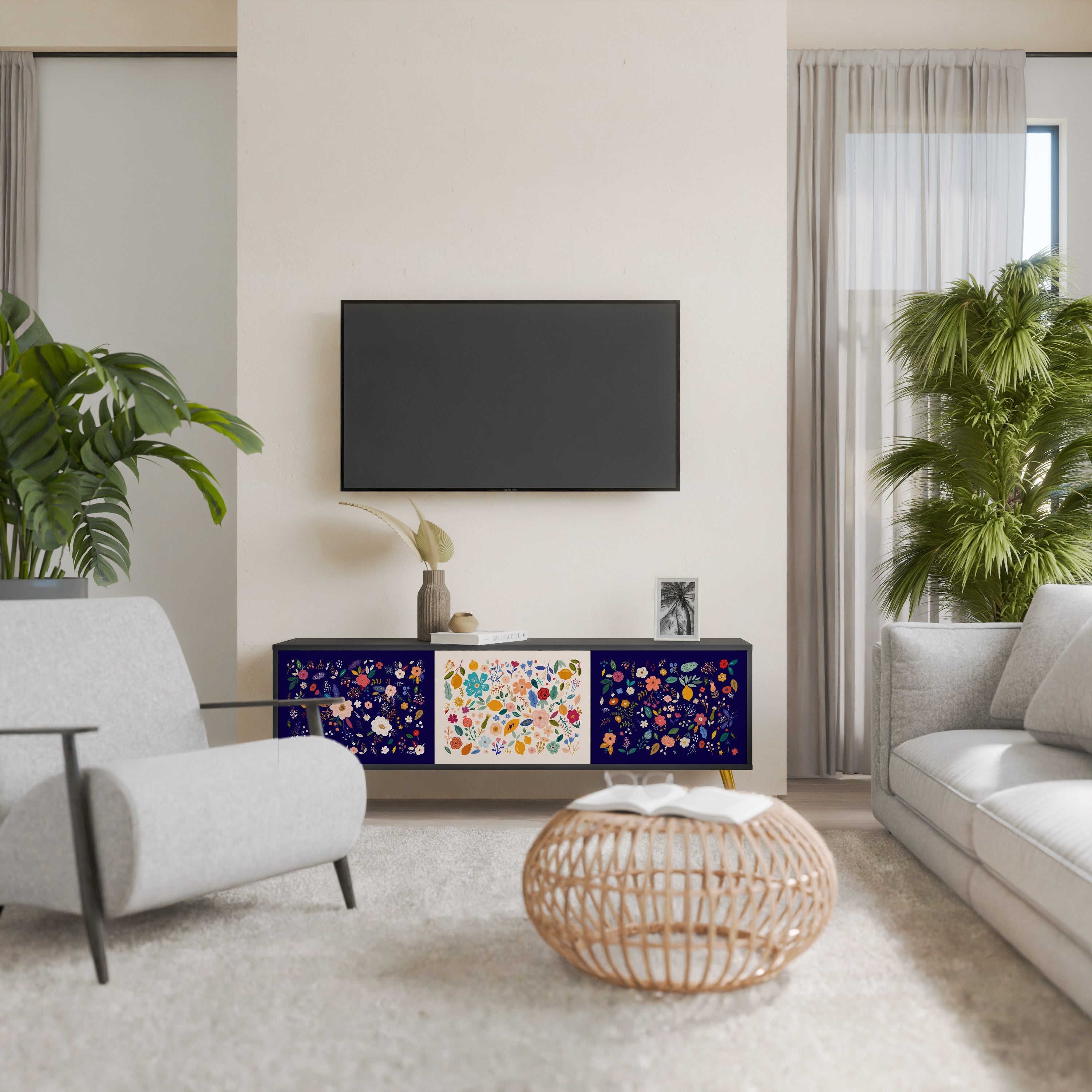 FLORAL COMBINATION 3-türiger TV-Ständer in Schwarz