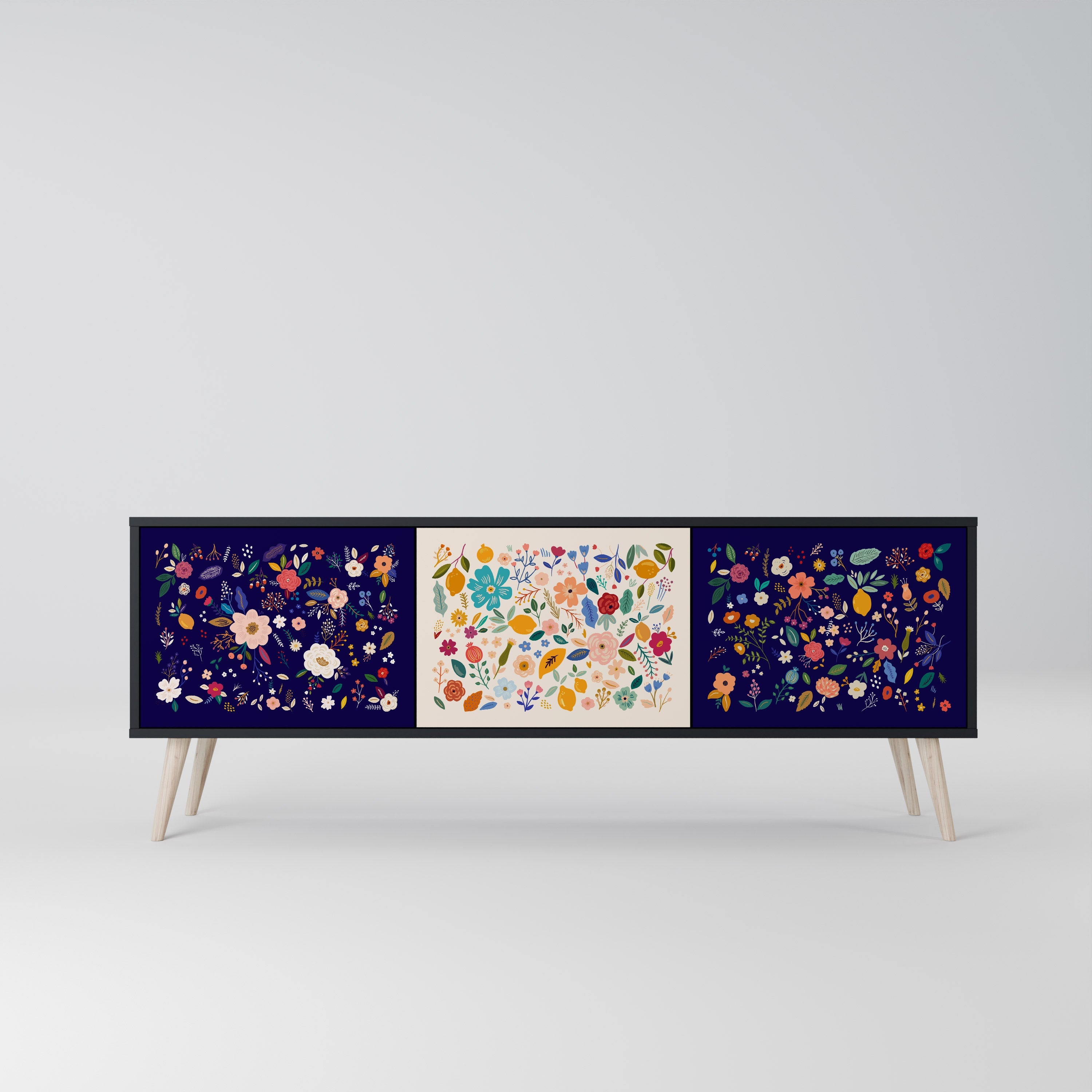 FLORAL COMBINATION 3-türiger TV-Ständer in Schwarz