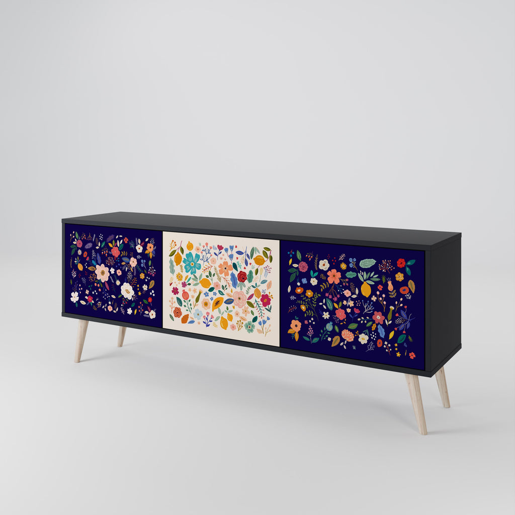 FLORAL COMBINATION 3-türiger TV-Ständer in Schwarz