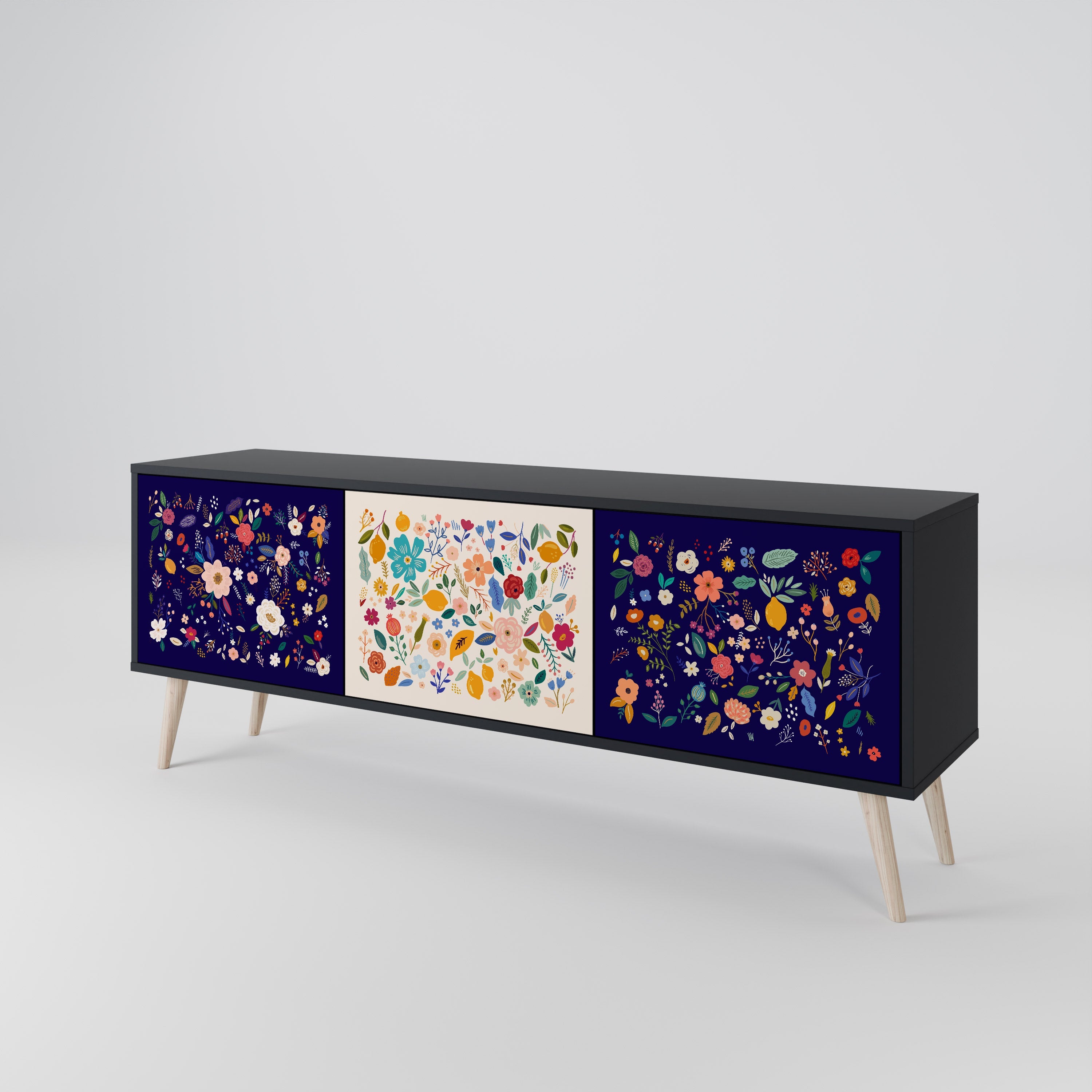 FLORAL COMBINATION 3-türiger TV-Ständer in Schwarz