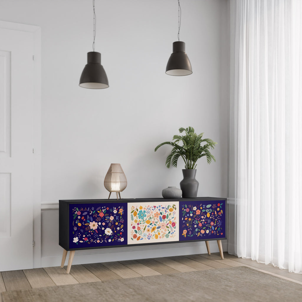 FLORAL COMBINATION 3-türiger TV-Ständer in Schwarz