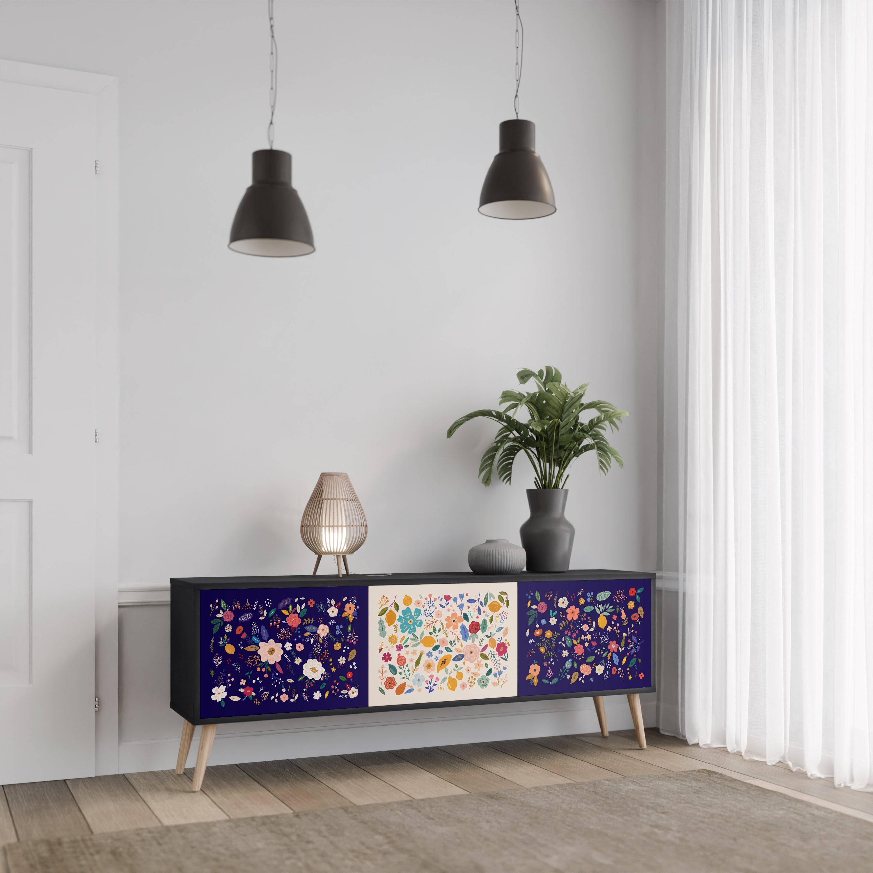 FLORAL COMBINATION 3-türiger TV-Ständer in Schwarz