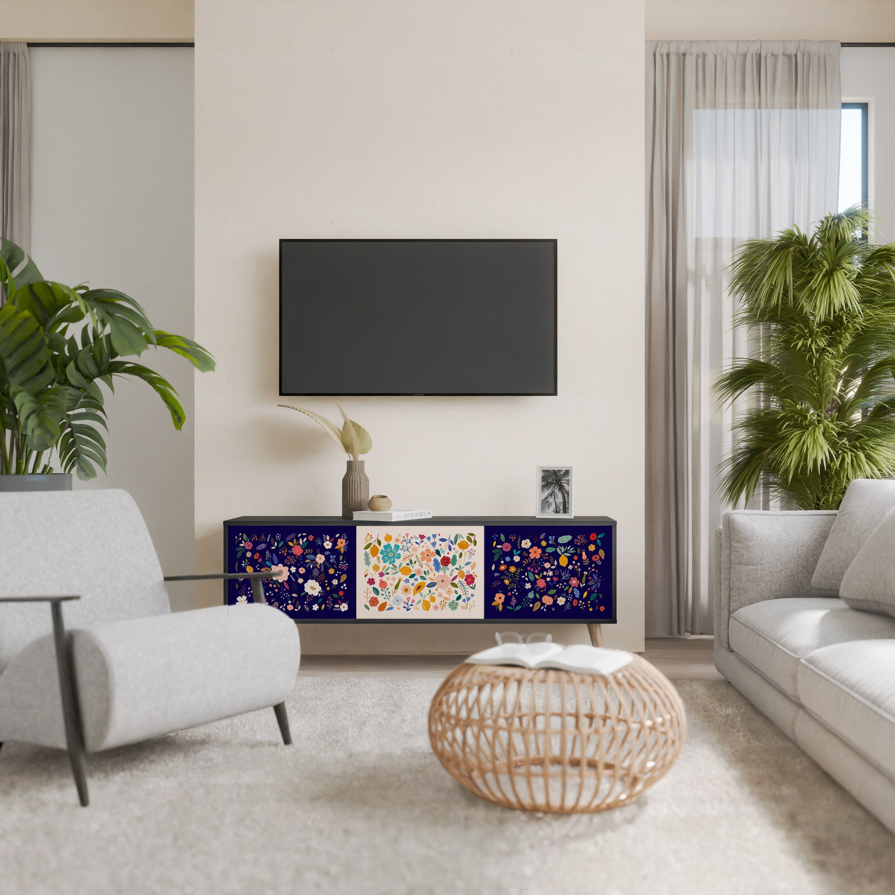 FLORAL COMBINATION 3-türiger TV-Ständer in Schwarz