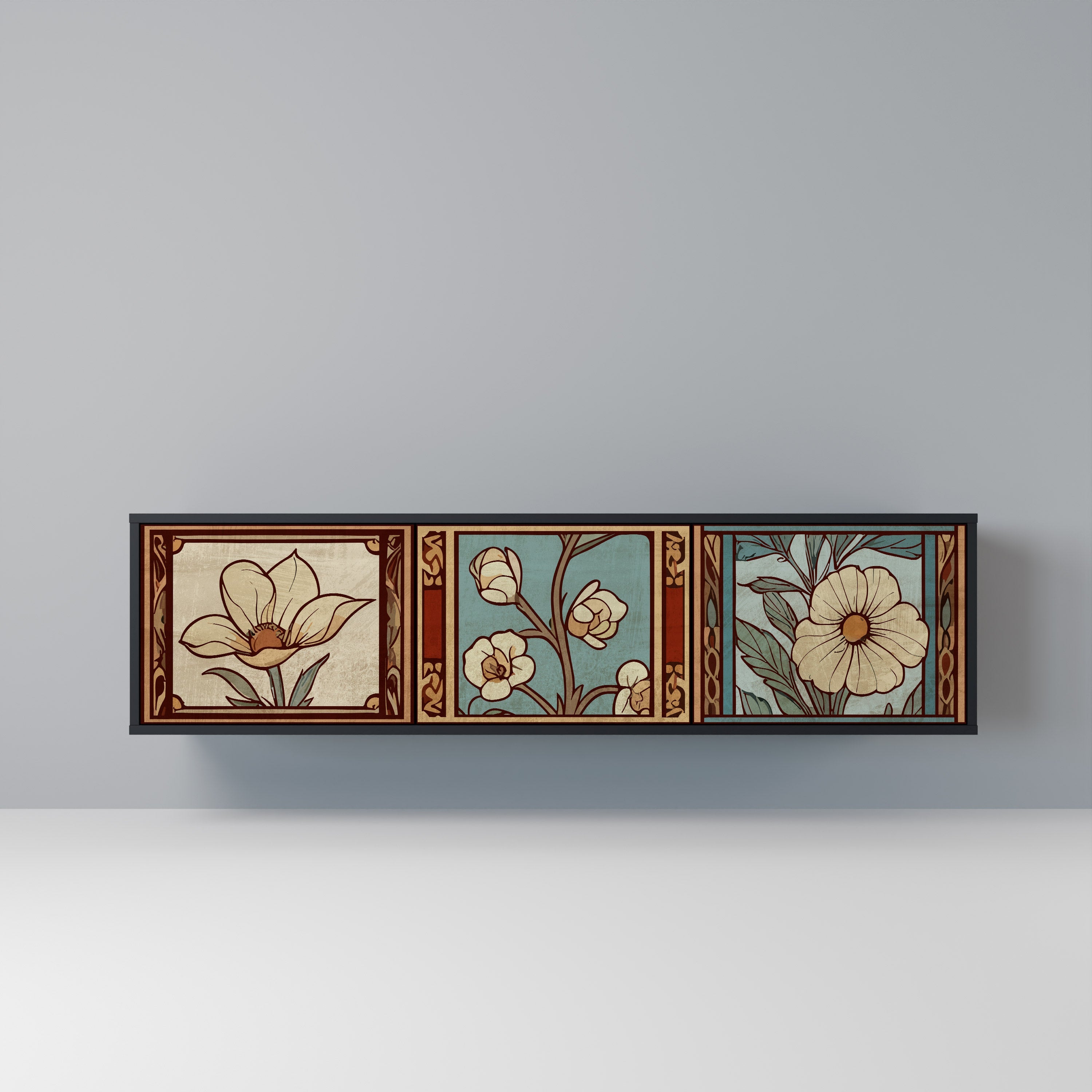 TIMELESS FLORA 3-türiger TV-Ständer in Schwarz