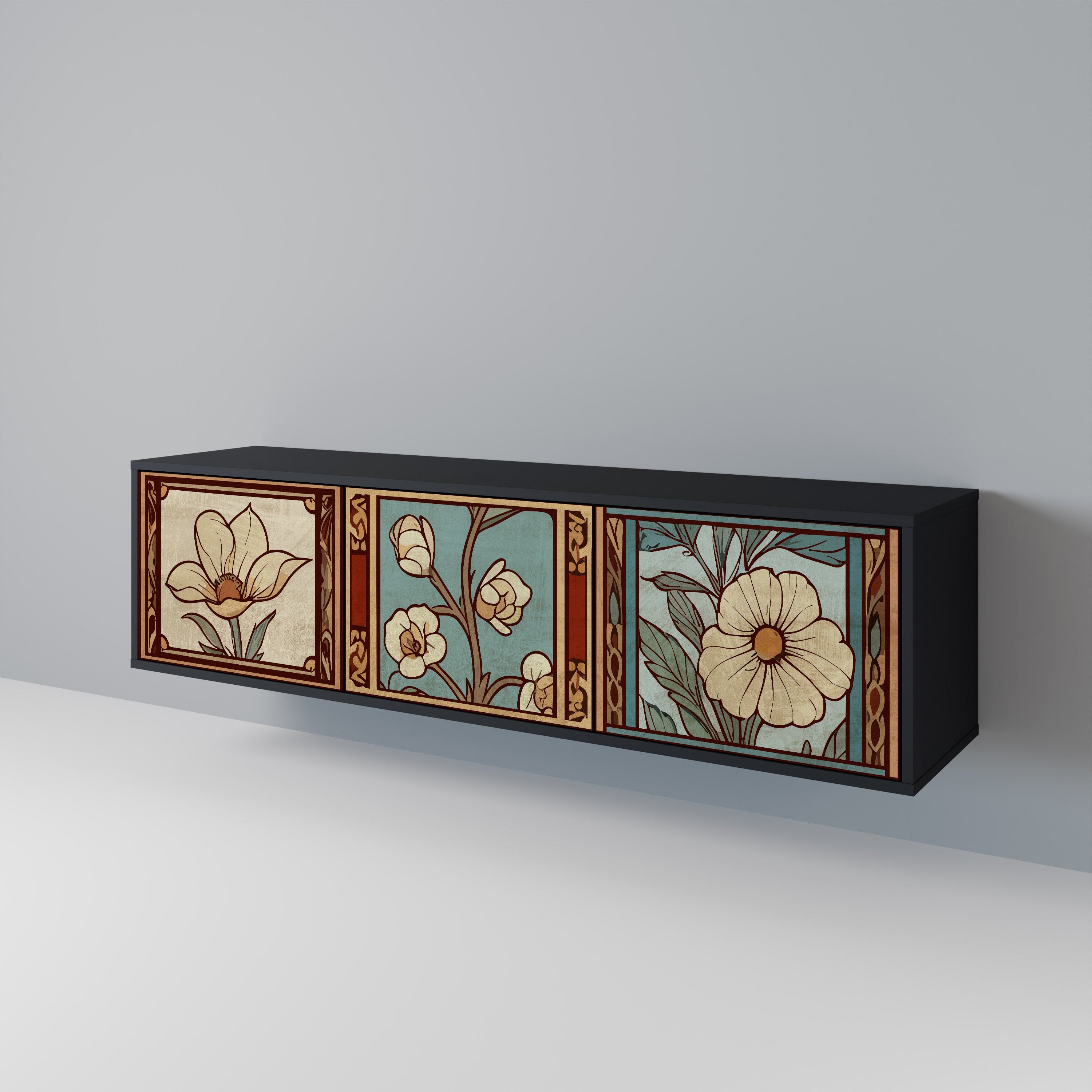 TIMELESS FLORA 3-türiger TV-Ständer in Schwarz
