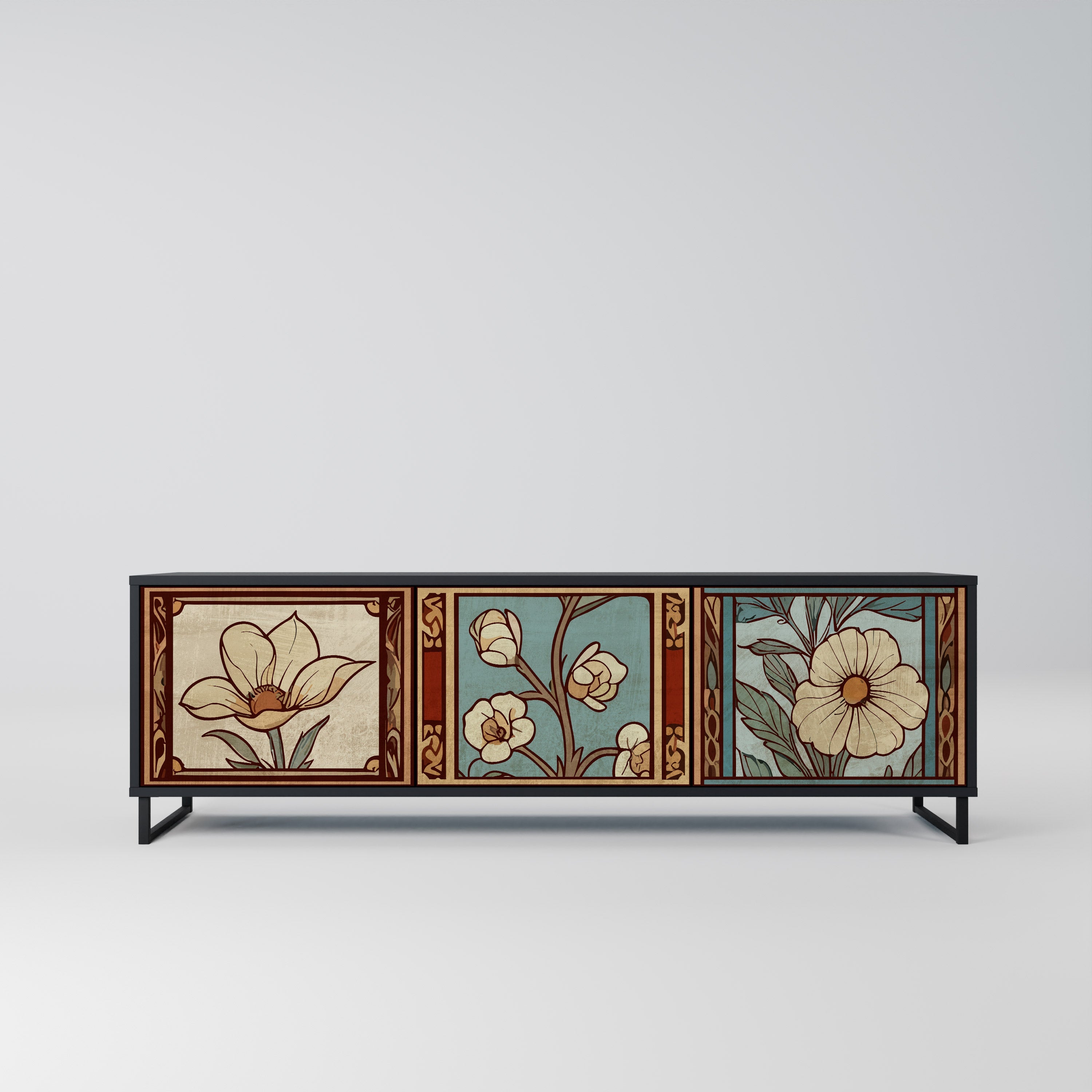 TIMELESS FLORA 3-türiger TV-Ständer in Schwarz