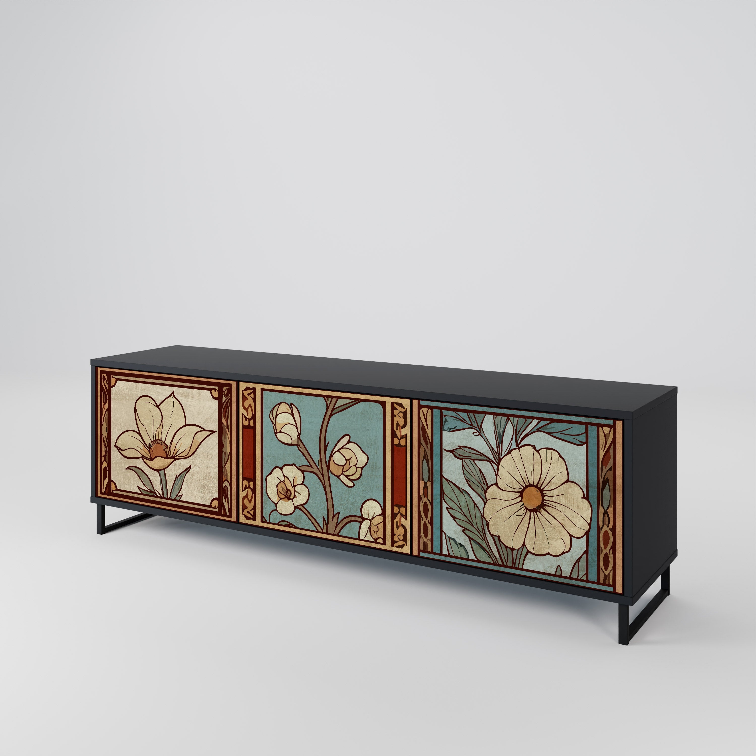 TIMELESS FLORA 3-türiger TV-Ständer in Schwarz