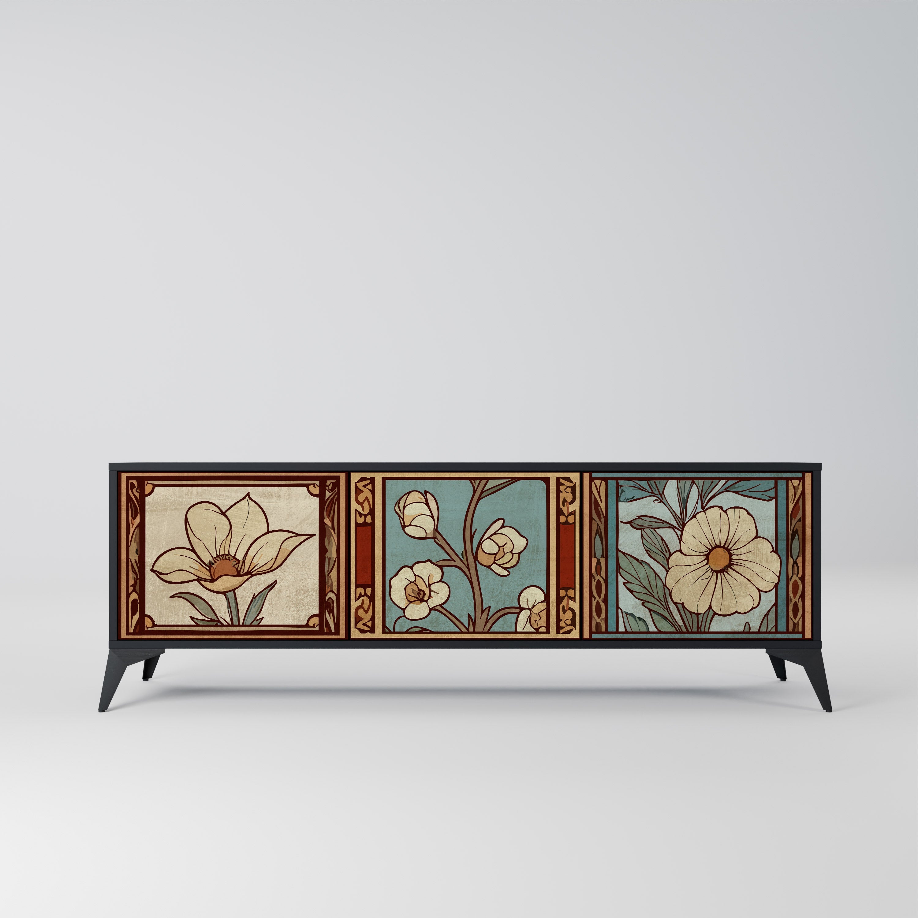 TIMELESS FLORA 3-türiger TV-Ständer in Schwarz