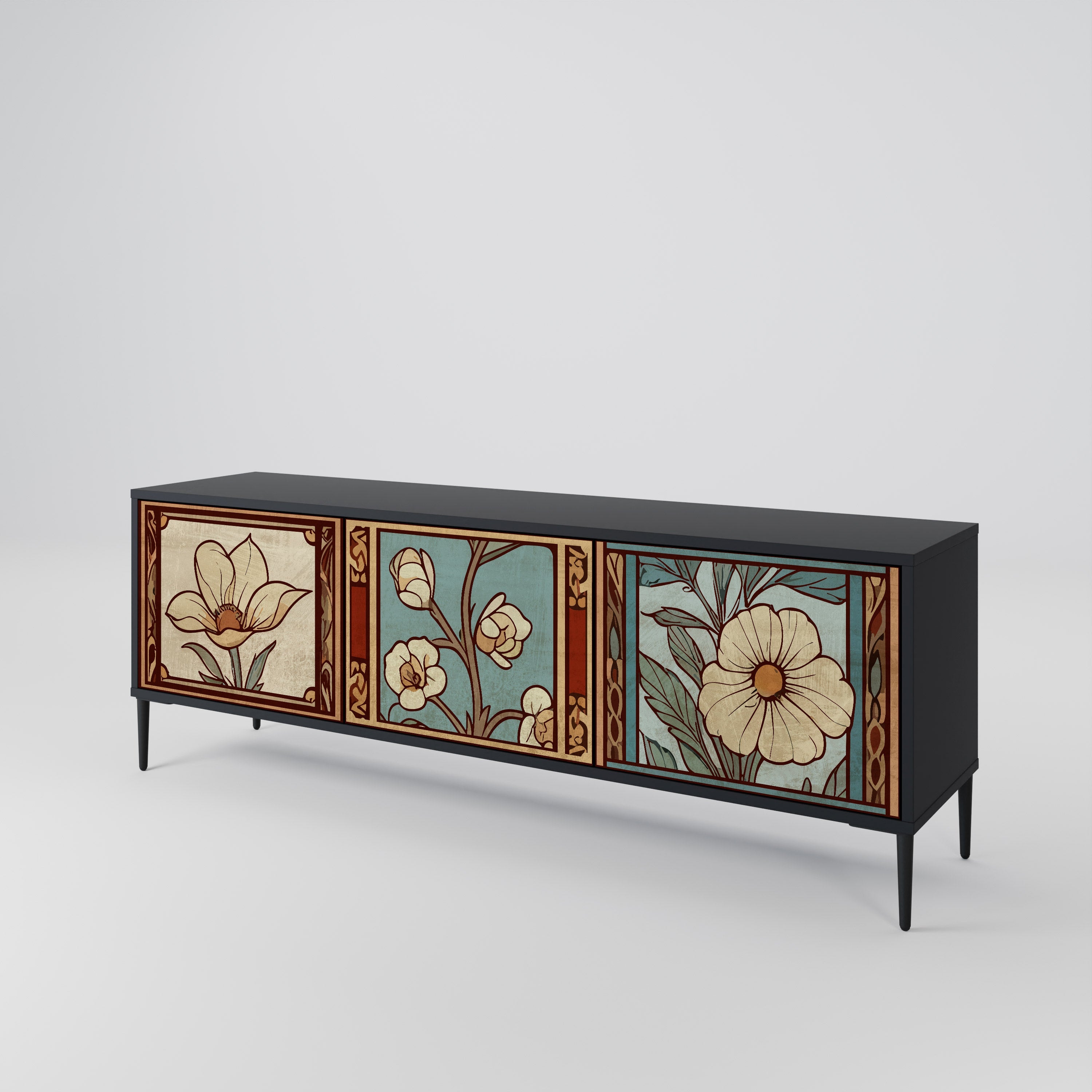 TIMELESS FLORA 3-türiger TV-Ständer in Schwarz