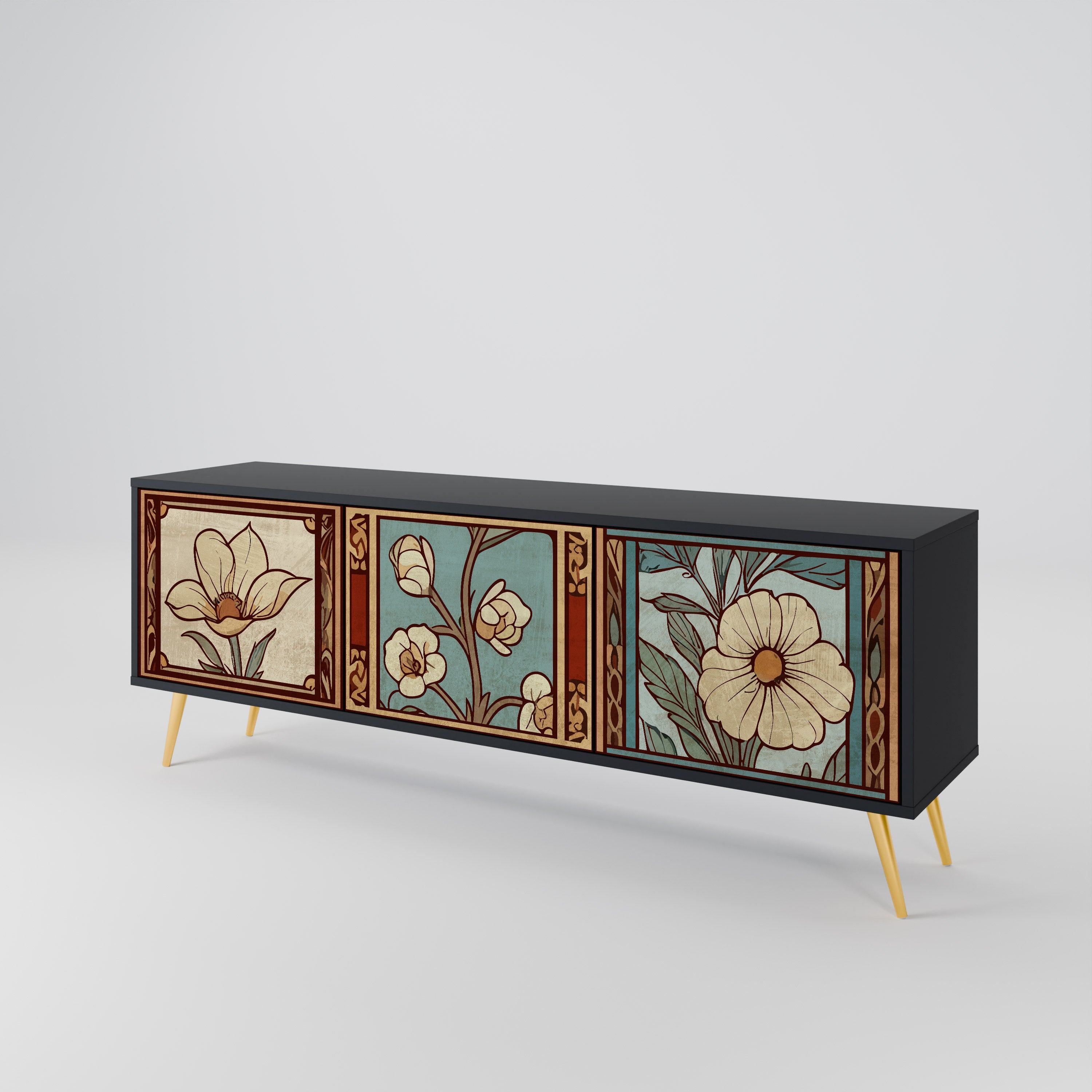 TIMELESS FLORA 3-türiger TV-Ständer in Schwarz