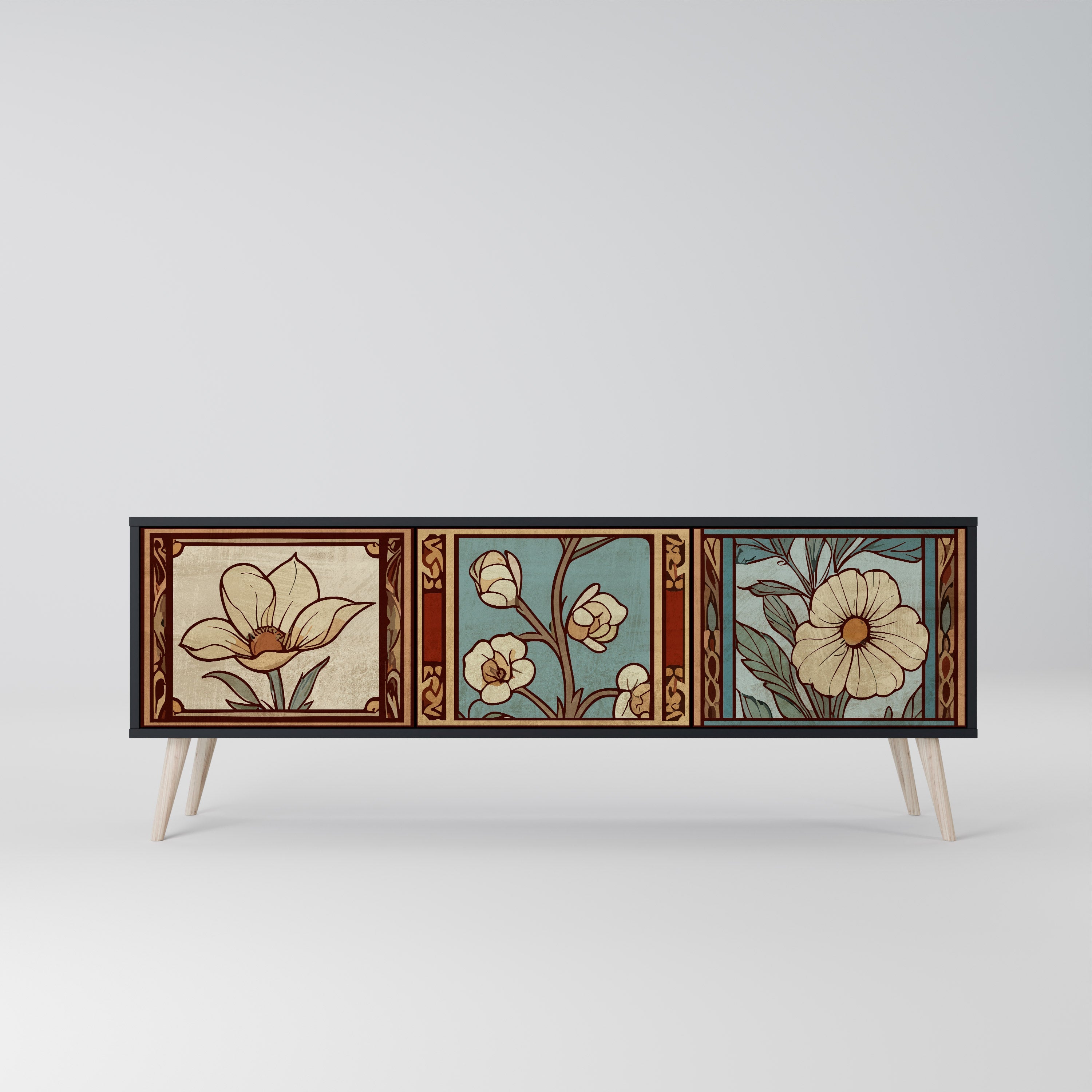 TIMELESS FLORA 3-türiger TV-Ständer in Schwarz