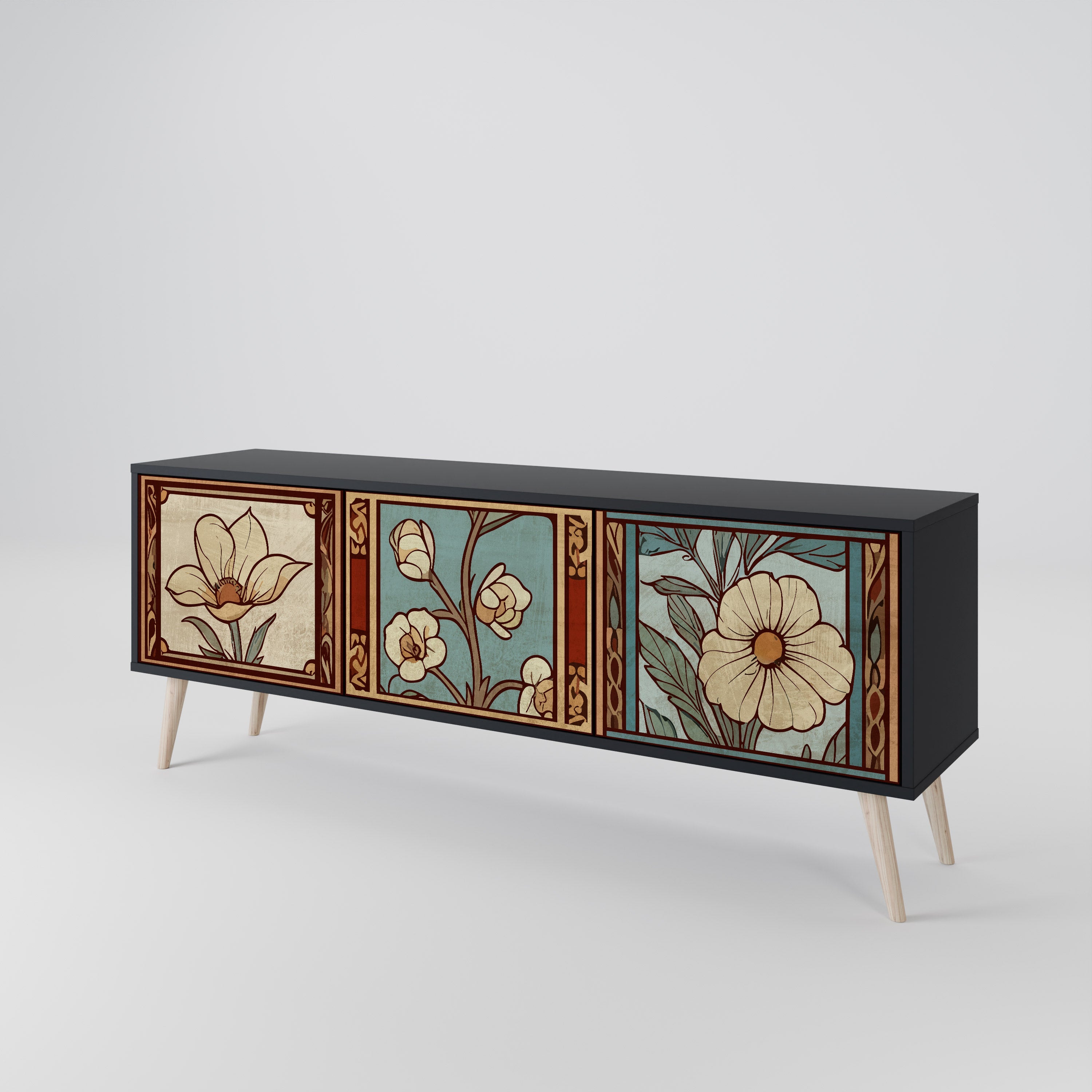 TIMELESS FLORA 3-türiger TV-Ständer in Schwarz