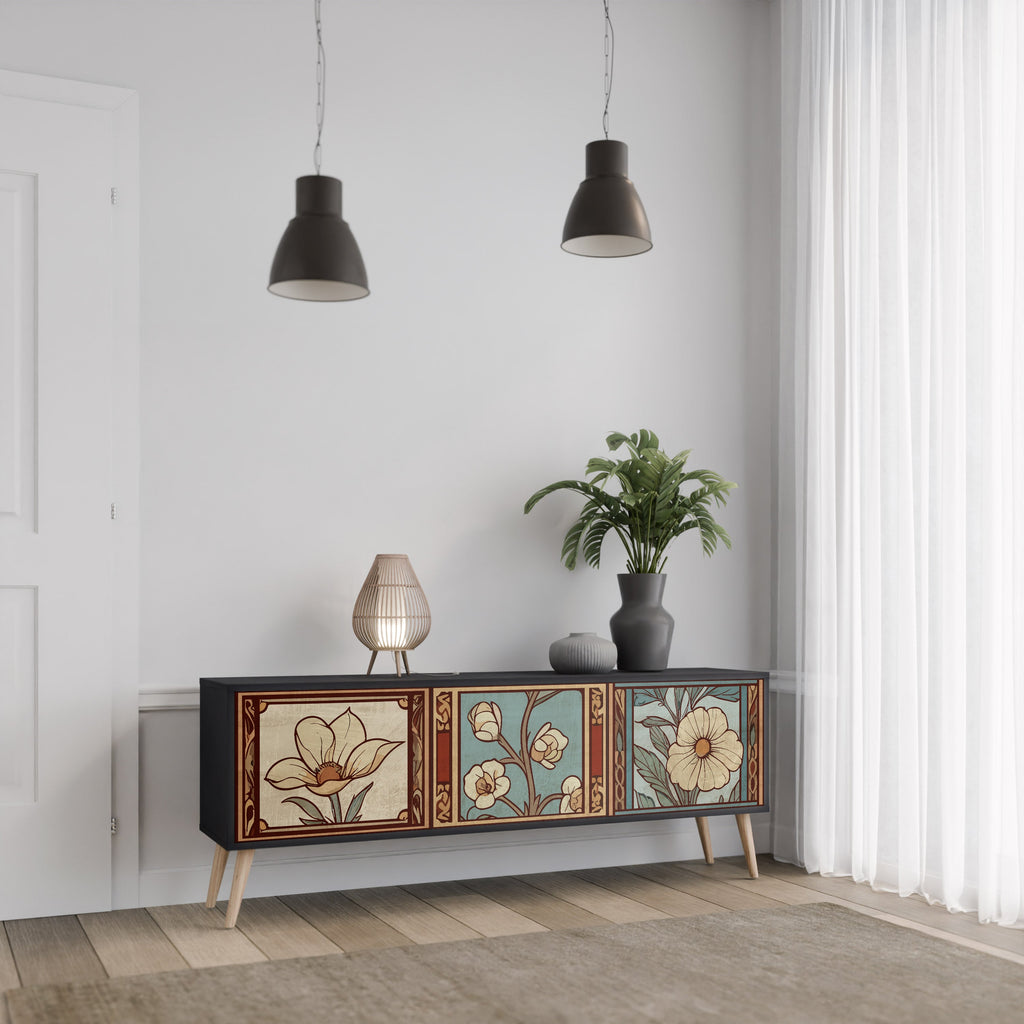 TIMELESS FLORA 3-türiger TV-Ständer in Schwarz