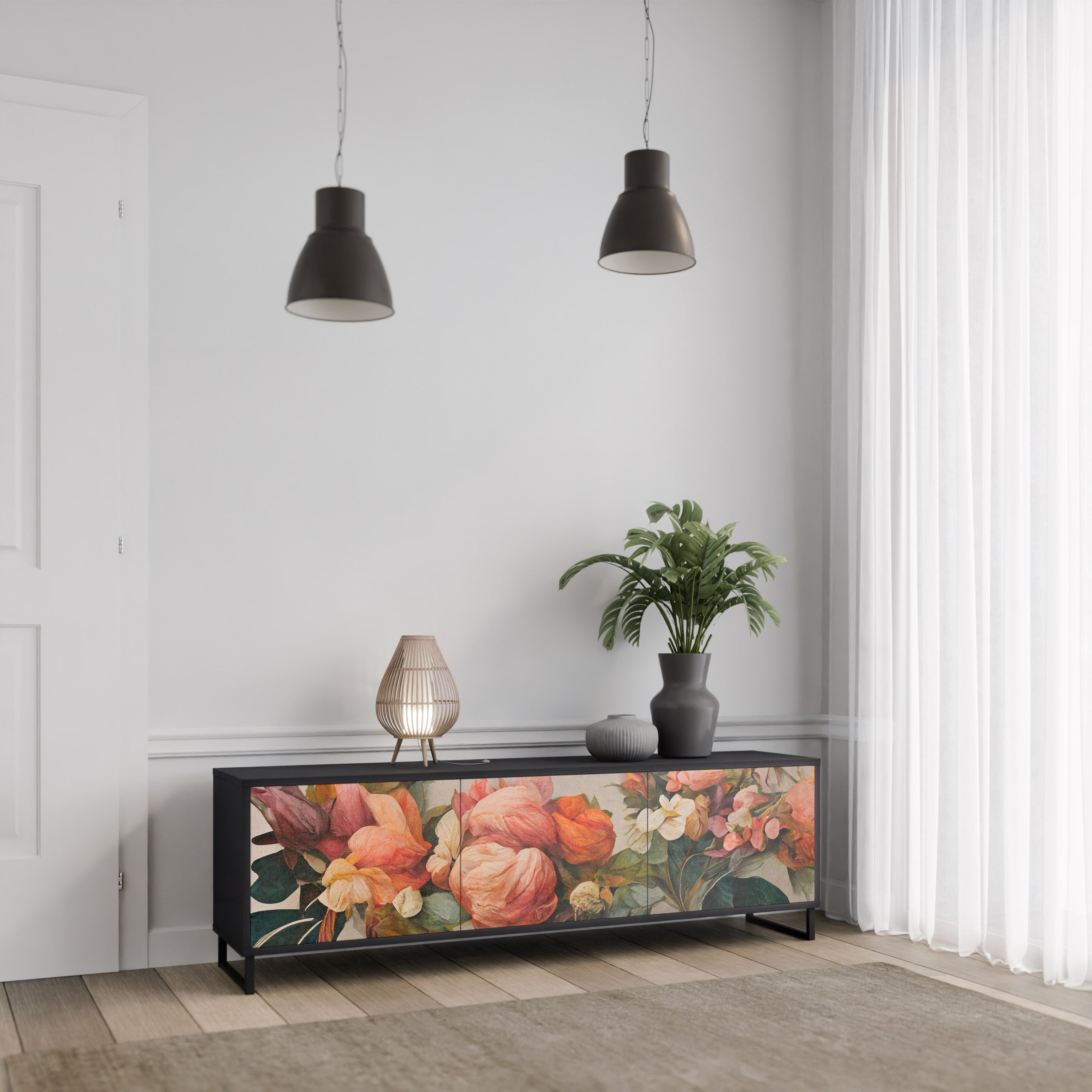 STYLISH BEAUTY 3-türiger TV-Ständer in Schwarz