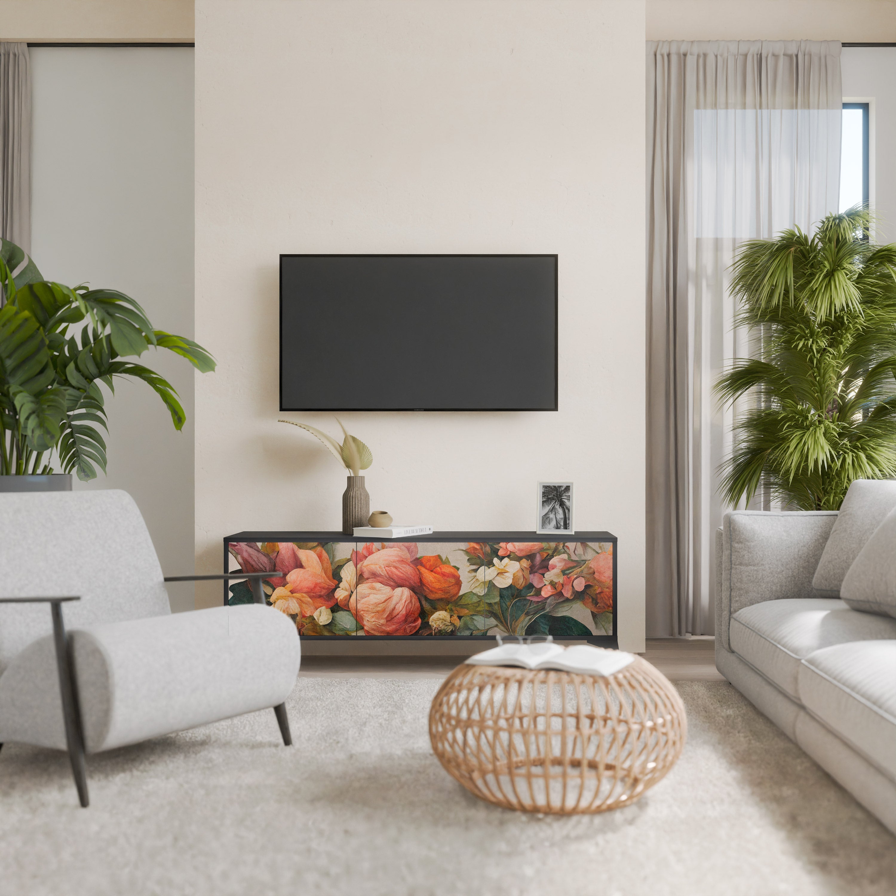 STYLISH BEAUTY 3-türiger TV-Ständer in Schwarz