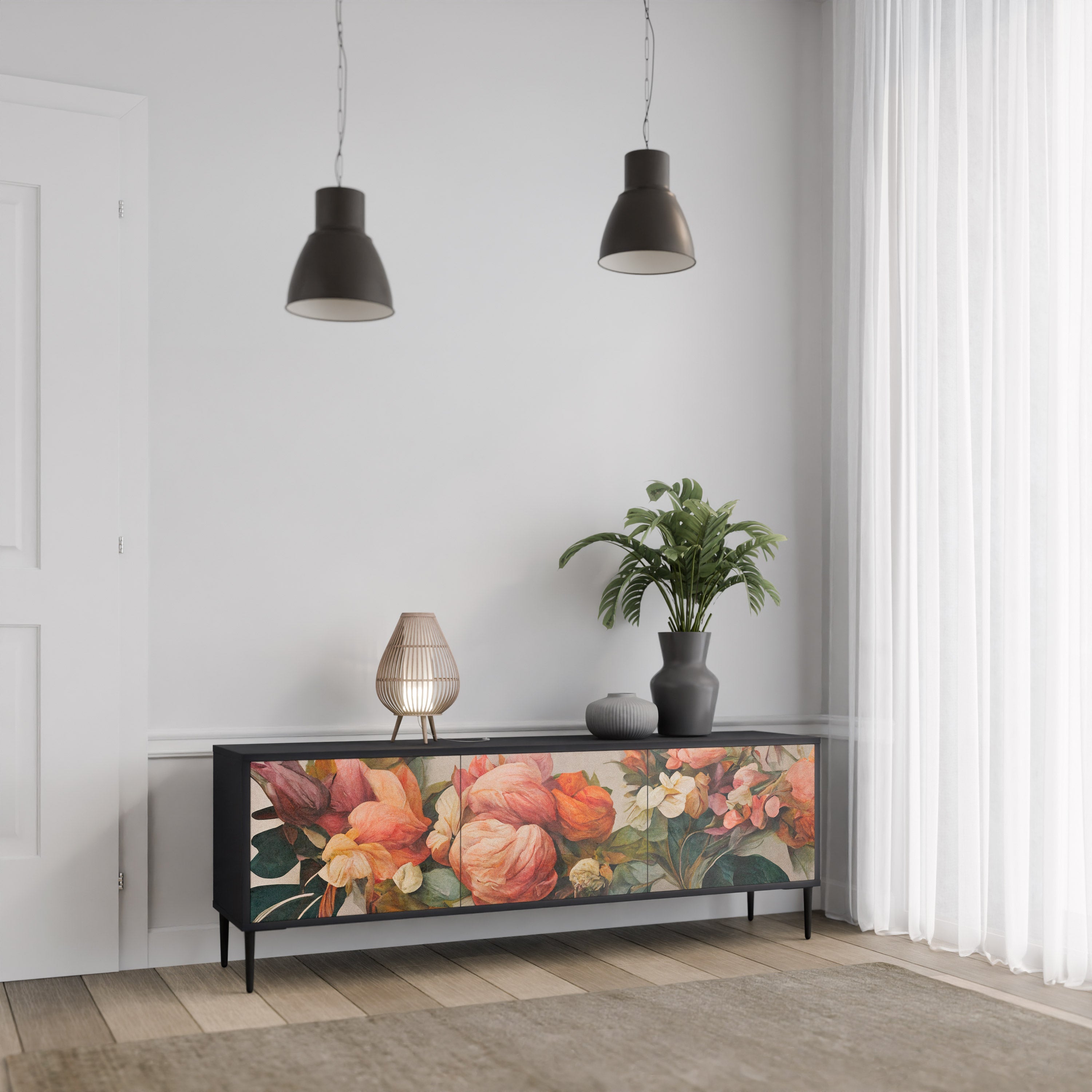 STYLISH BEAUTY 3-türiger TV-Ständer in Schwarz