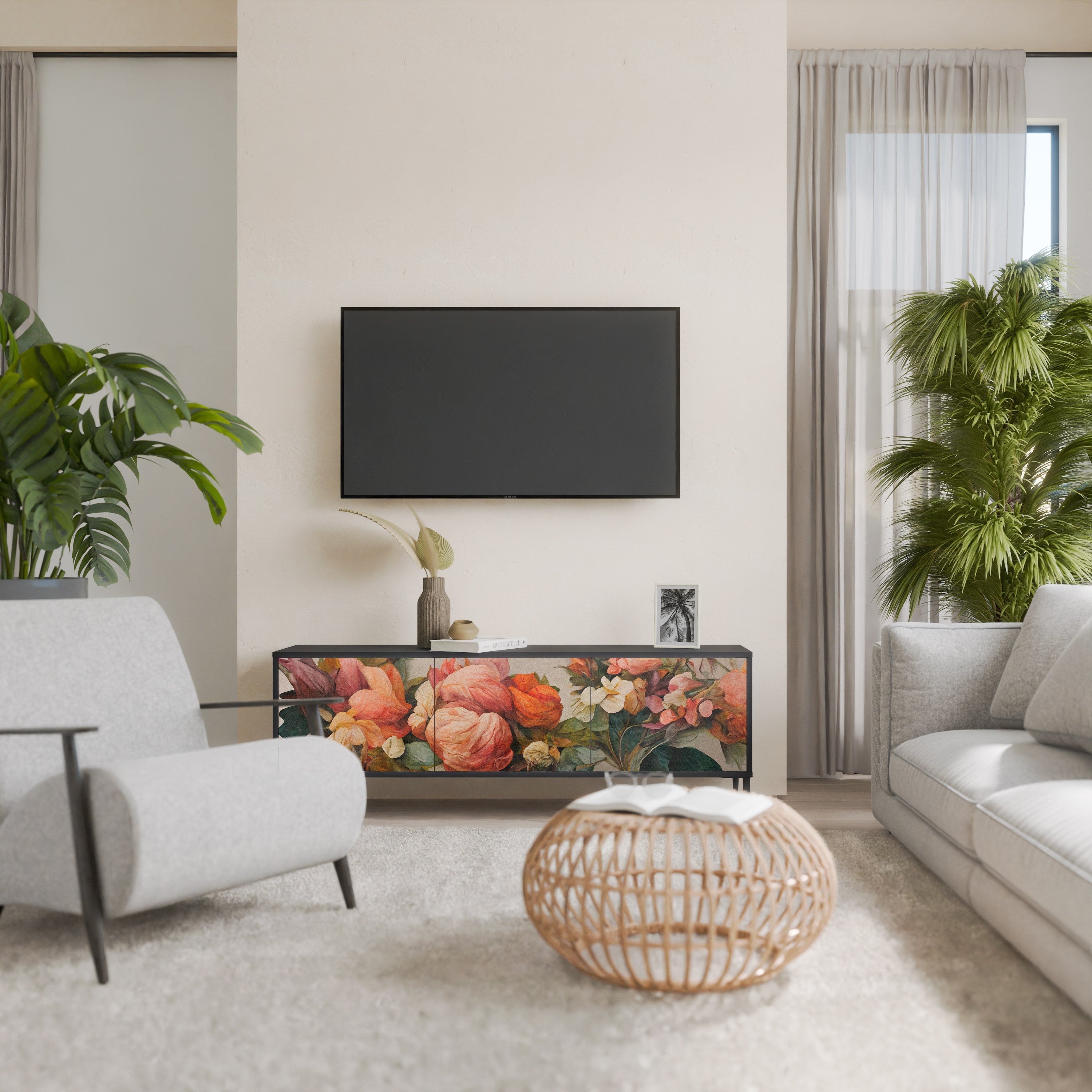 STYLISH BEAUTY 3-türiger TV-Ständer in Schwarz