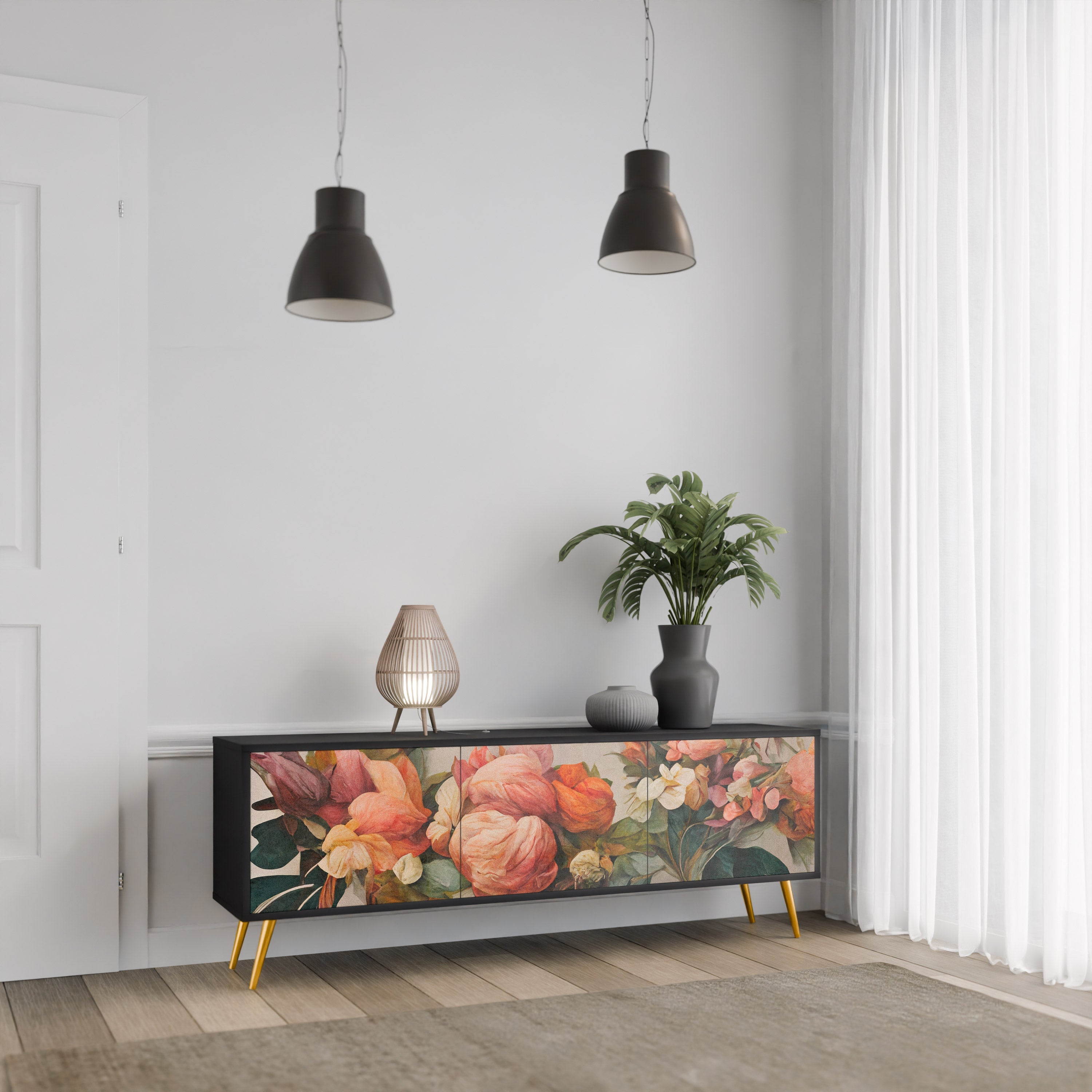 STYLISH BEAUTY 3-türiger TV-Ständer in Schwarz