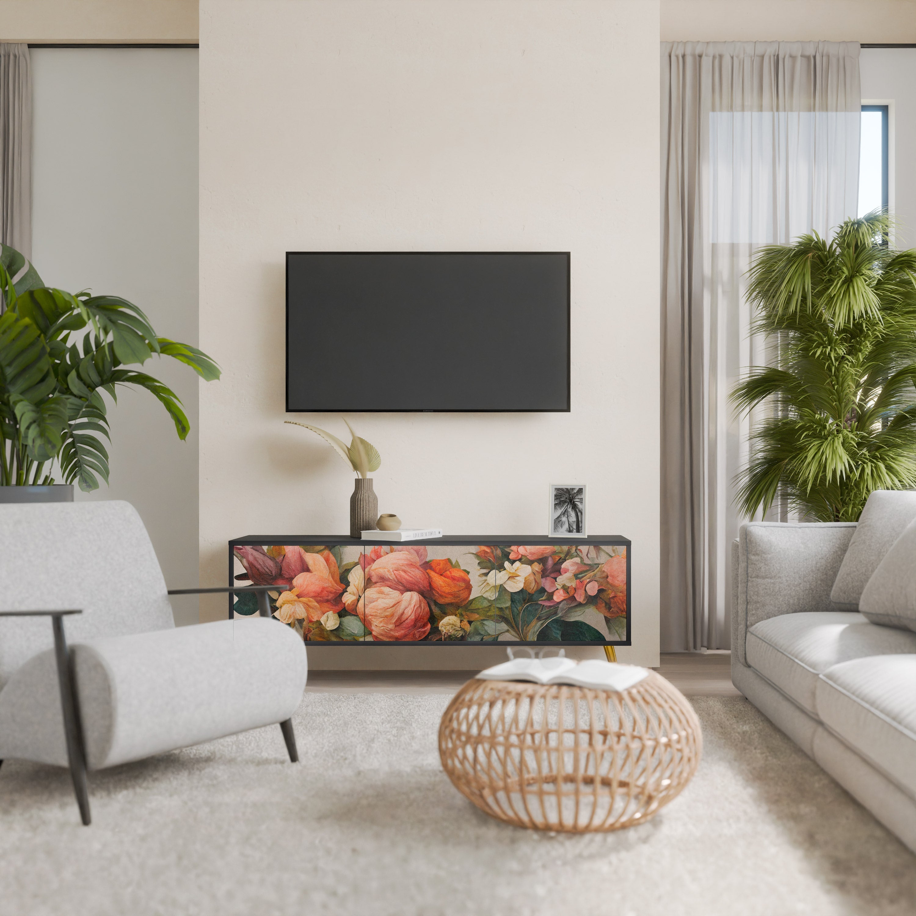 STYLISH BEAUTY 3-türiger TV-Ständer in Schwarz