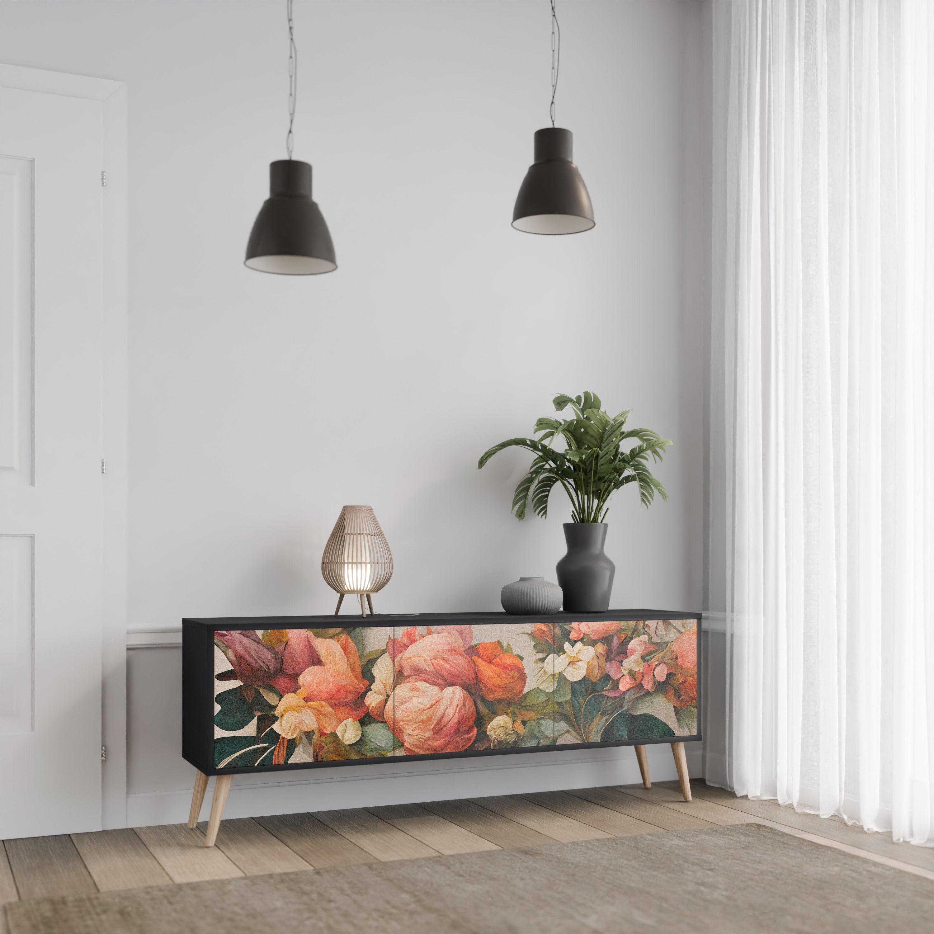 STYLISH BEAUTY 3-türiger TV-Ständer in Schwarz