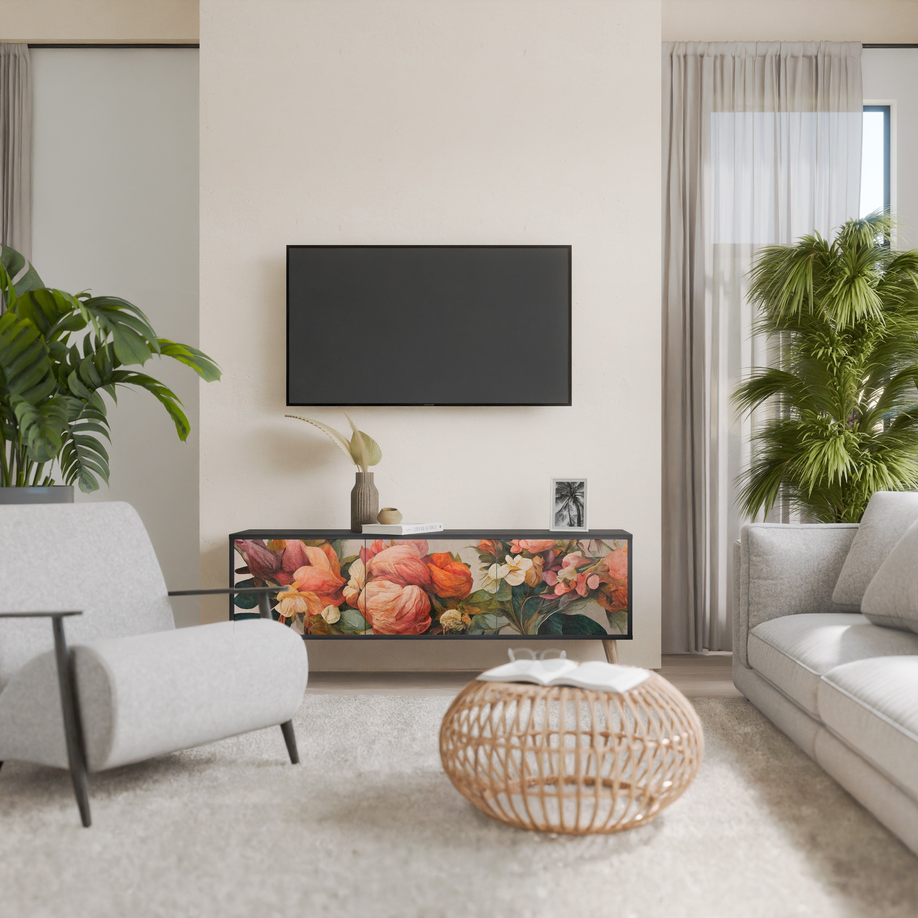 STYLISH BEAUTY 3-türiger TV-Ständer in Schwarz