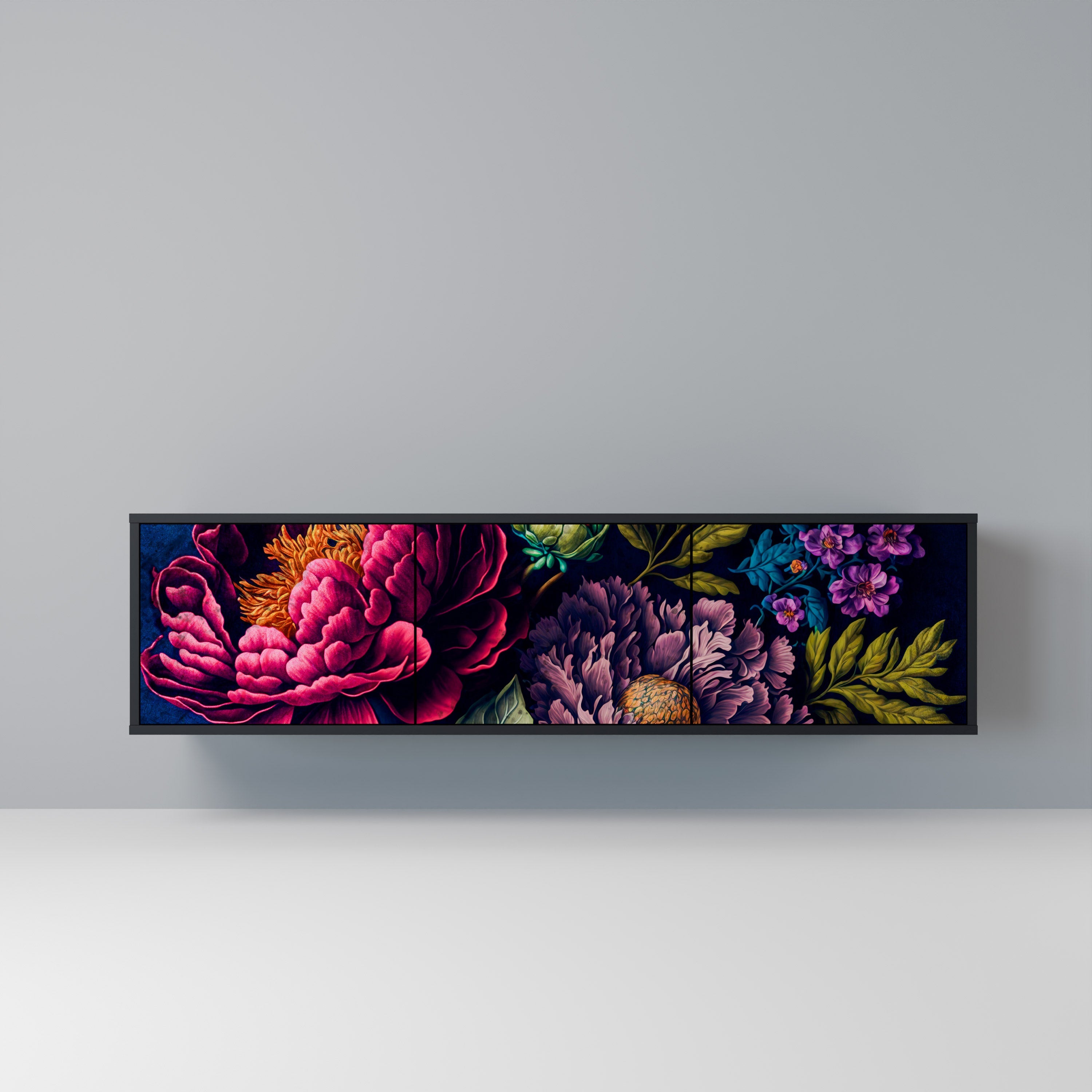 BLOOMING ELEGANCE 3-türiger TV-Ständer in Schwarz