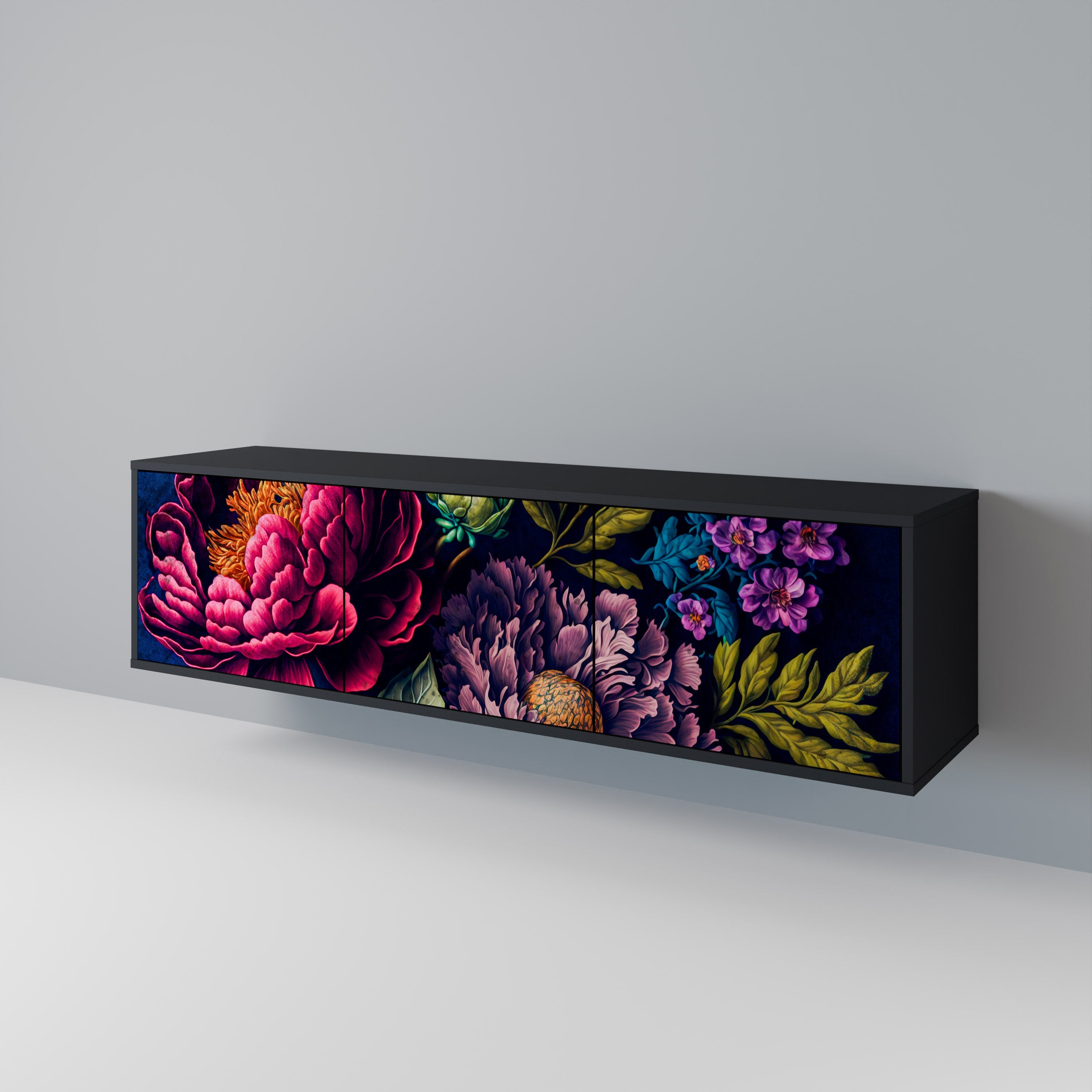 BLOOMING ELEGANCE 3-türiger TV-Ständer in Schwarz