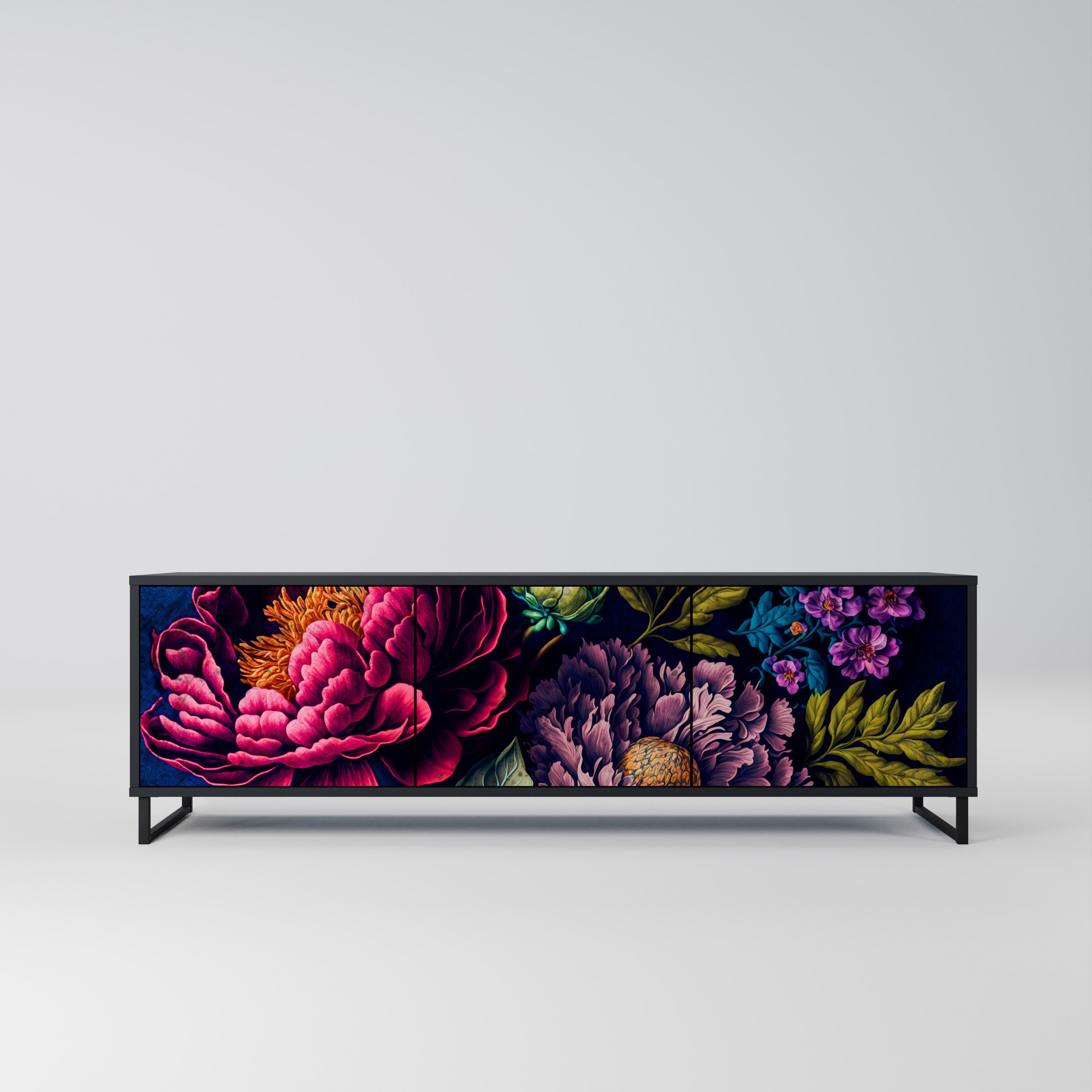 BLOOMING ELEGANCE 3-türiger TV-Ständer in Schwarz