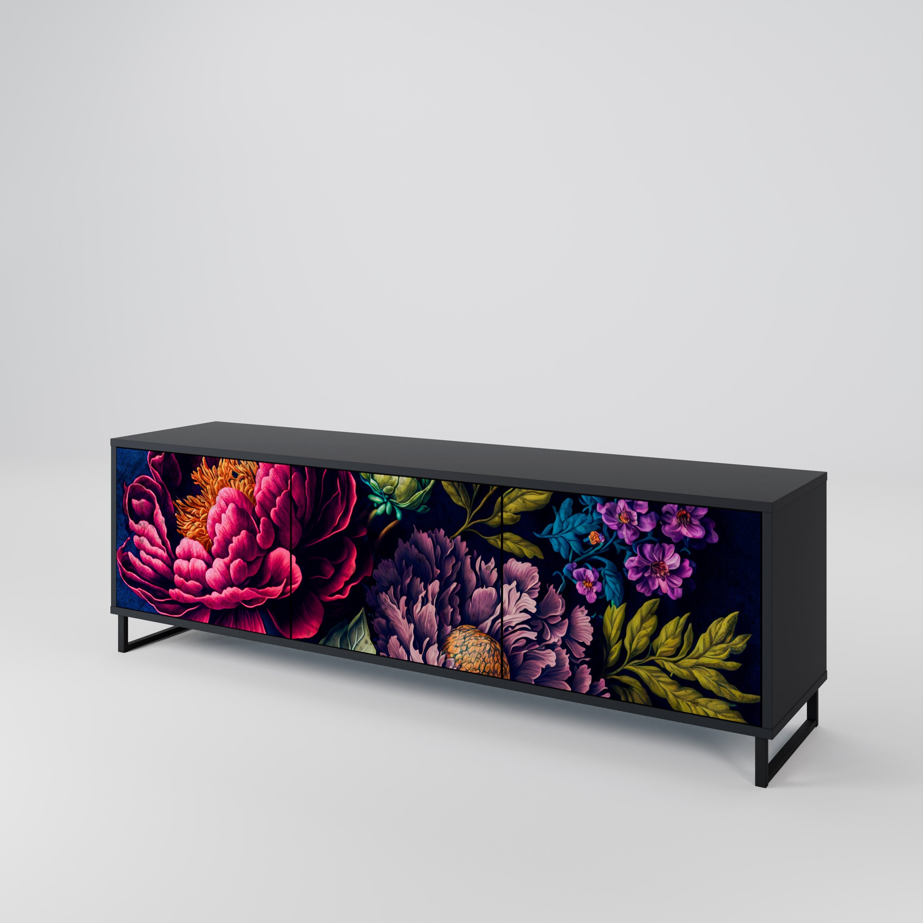 BLOOMING ELEGANCE 3-türiger TV-Ständer in Schwarz