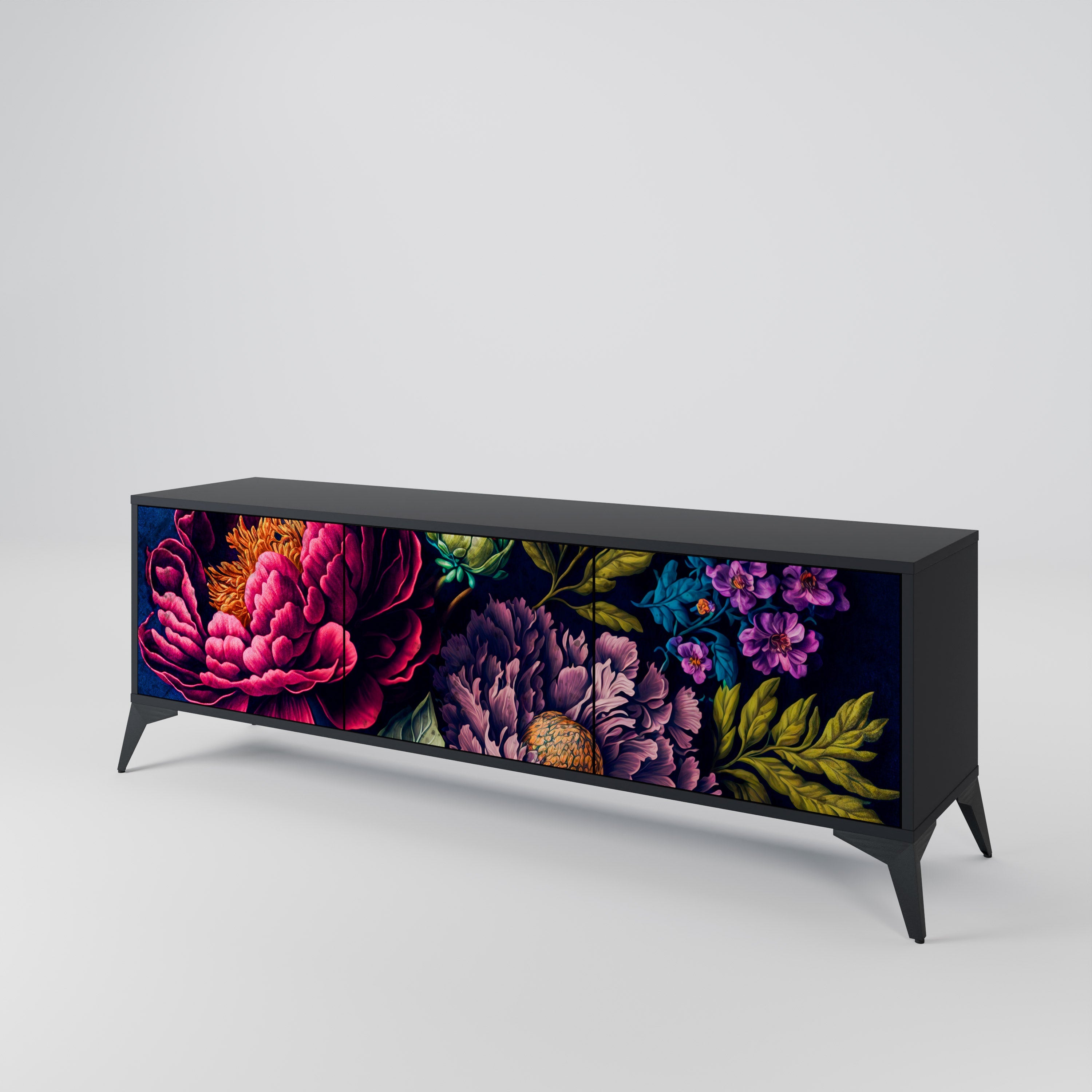 BLOOMING ELEGANCE 3-türiger TV-Ständer in Schwarz