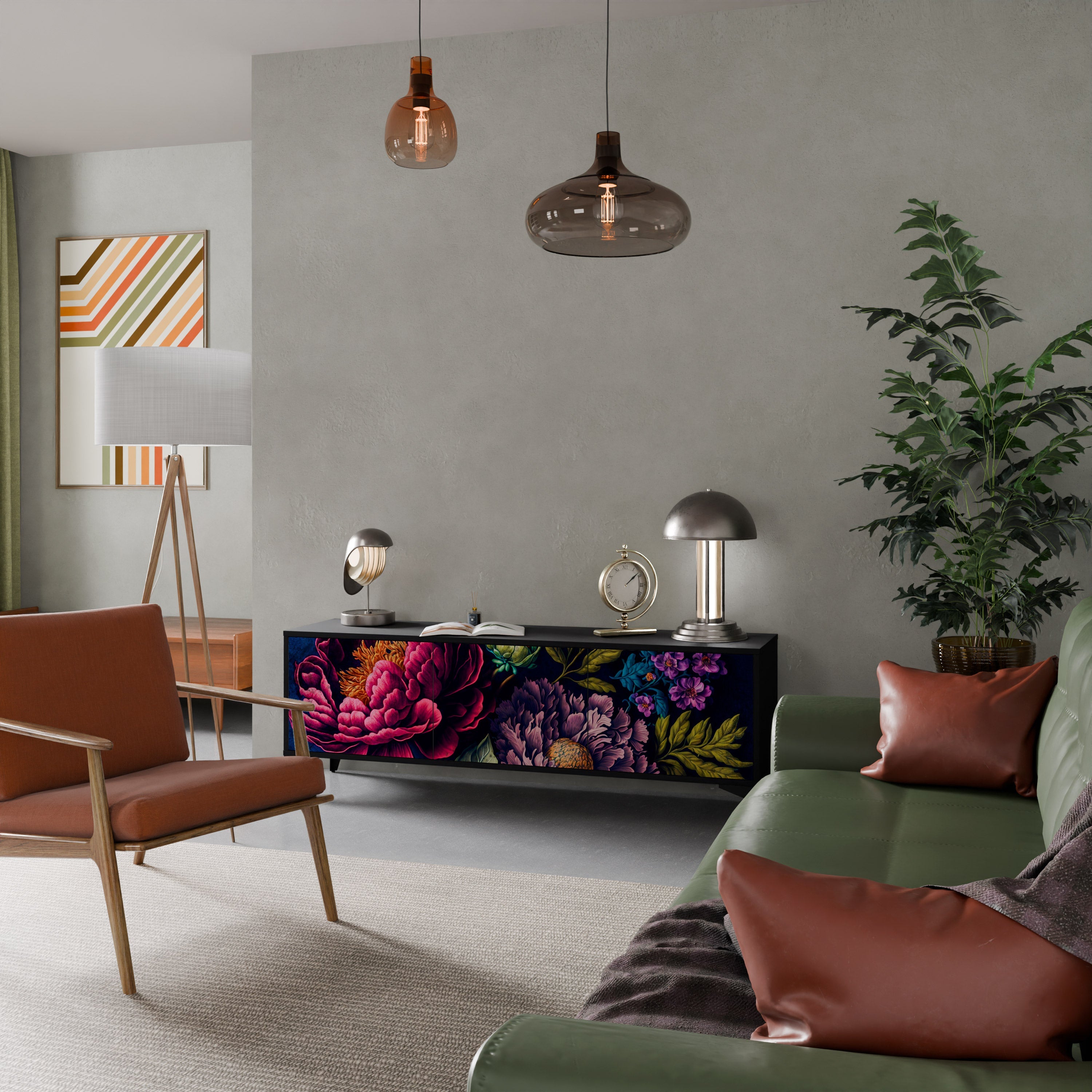 BLOOMING ELEGANCE 3-türiger TV-Ständer in Schwarz