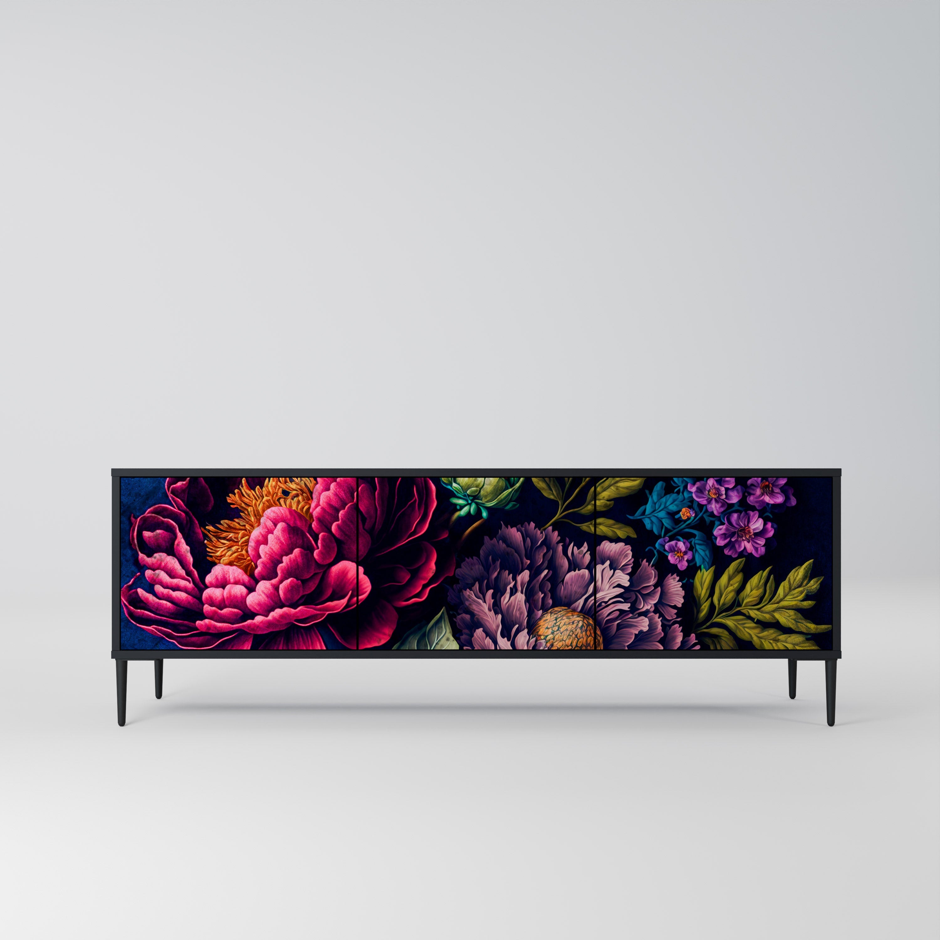 BLOOMING ELEGANCE 3-türiger TV-Ständer in Schwarz