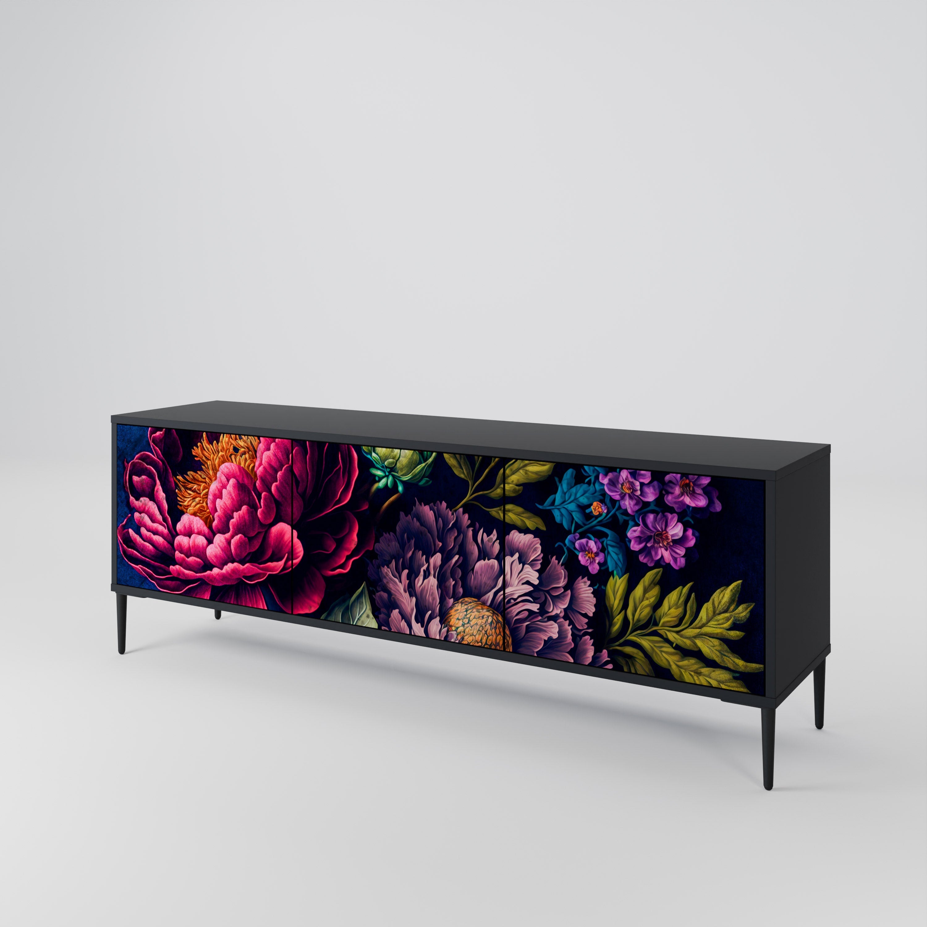 BLOOMING ELEGANCE 3-türiger TV-Ständer in Schwarz