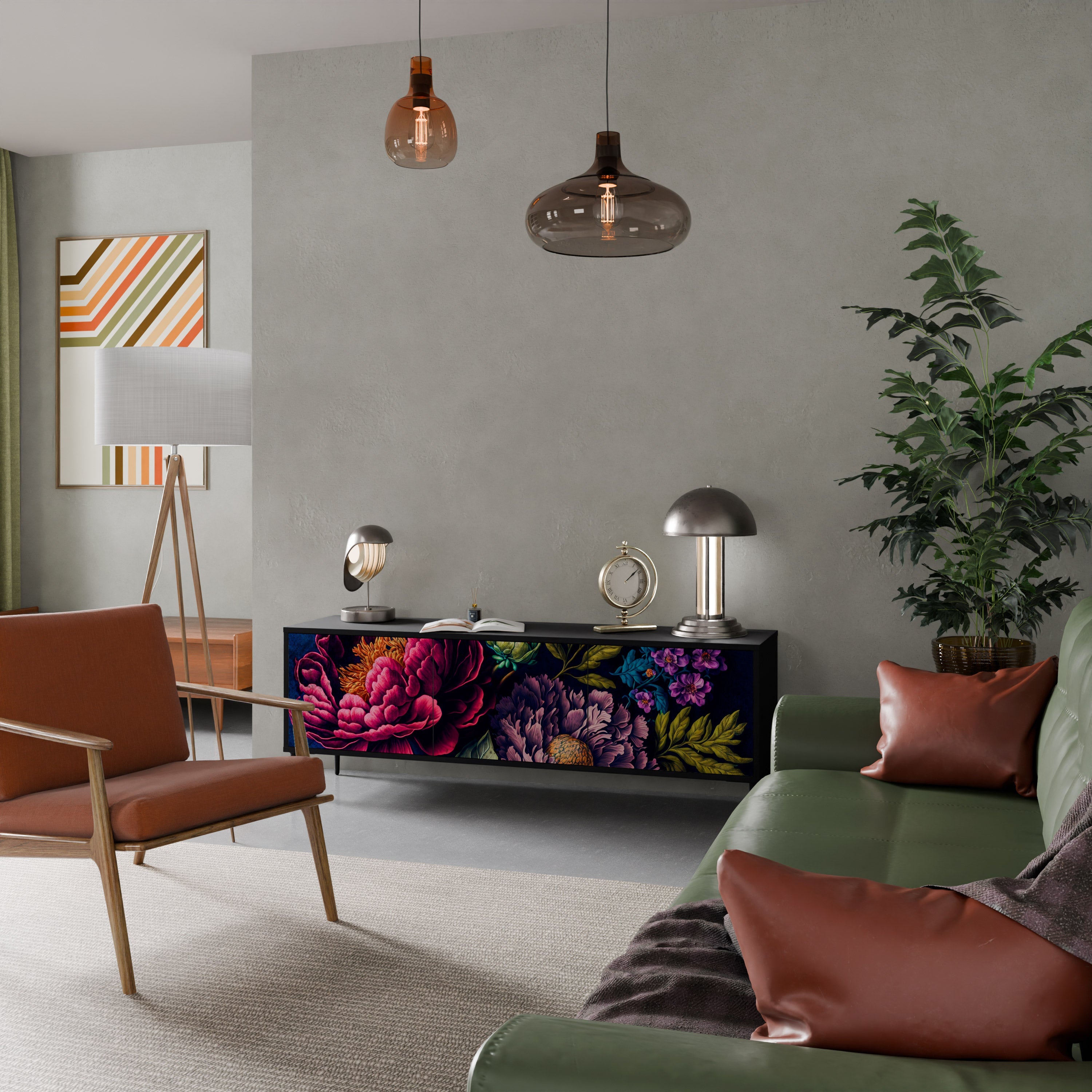 BLOOMING ELEGANCE 3-türiger TV-Ständer in Schwarz