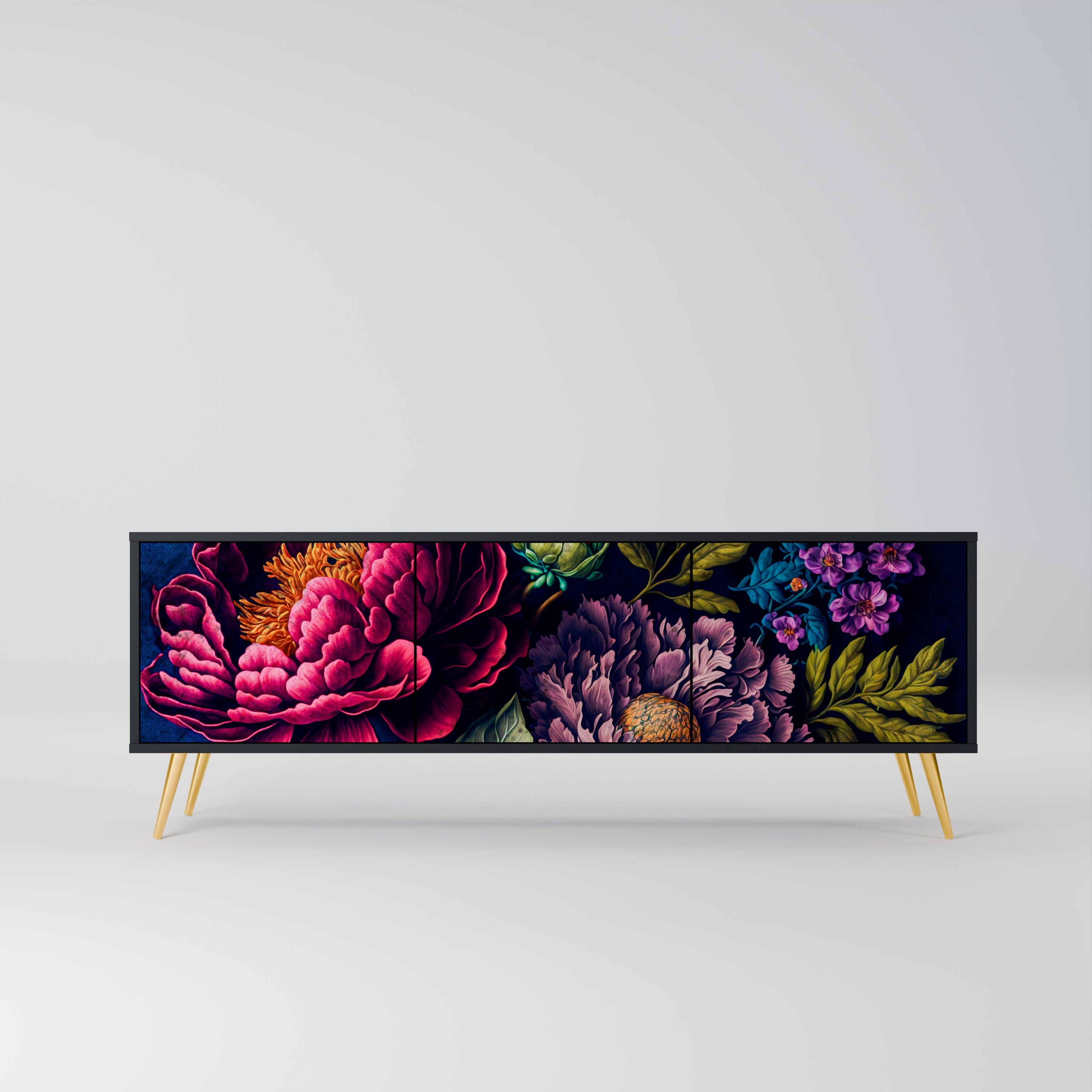 BLOOMING ELEGANCE 3-türiger TV-Ständer in Schwarz