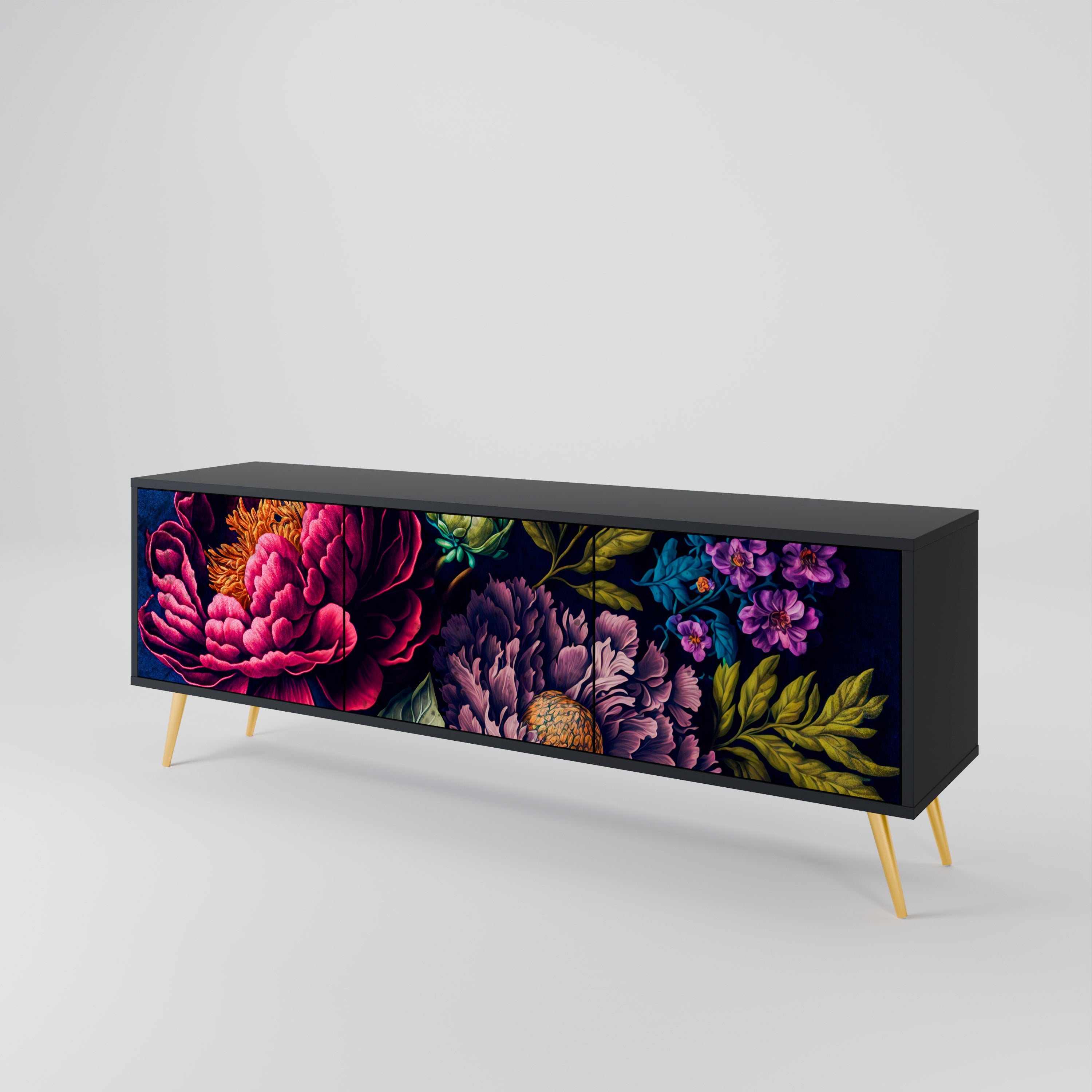 BLOOMING ELEGANCE 3-türiger TV-Ständer in Schwarz