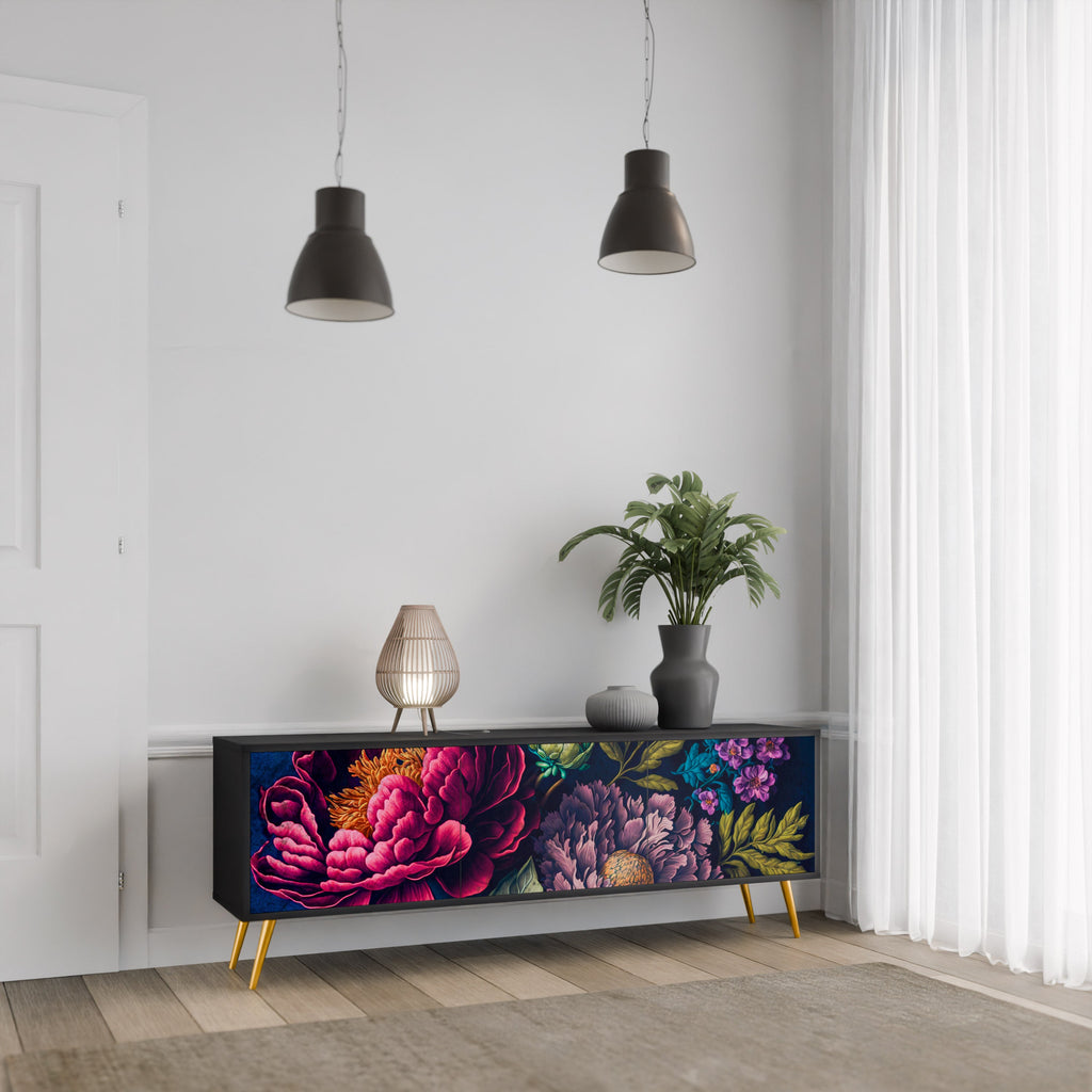 BLOOMING ELEGANCE 3-türiger TV-Ständer in Schwarz